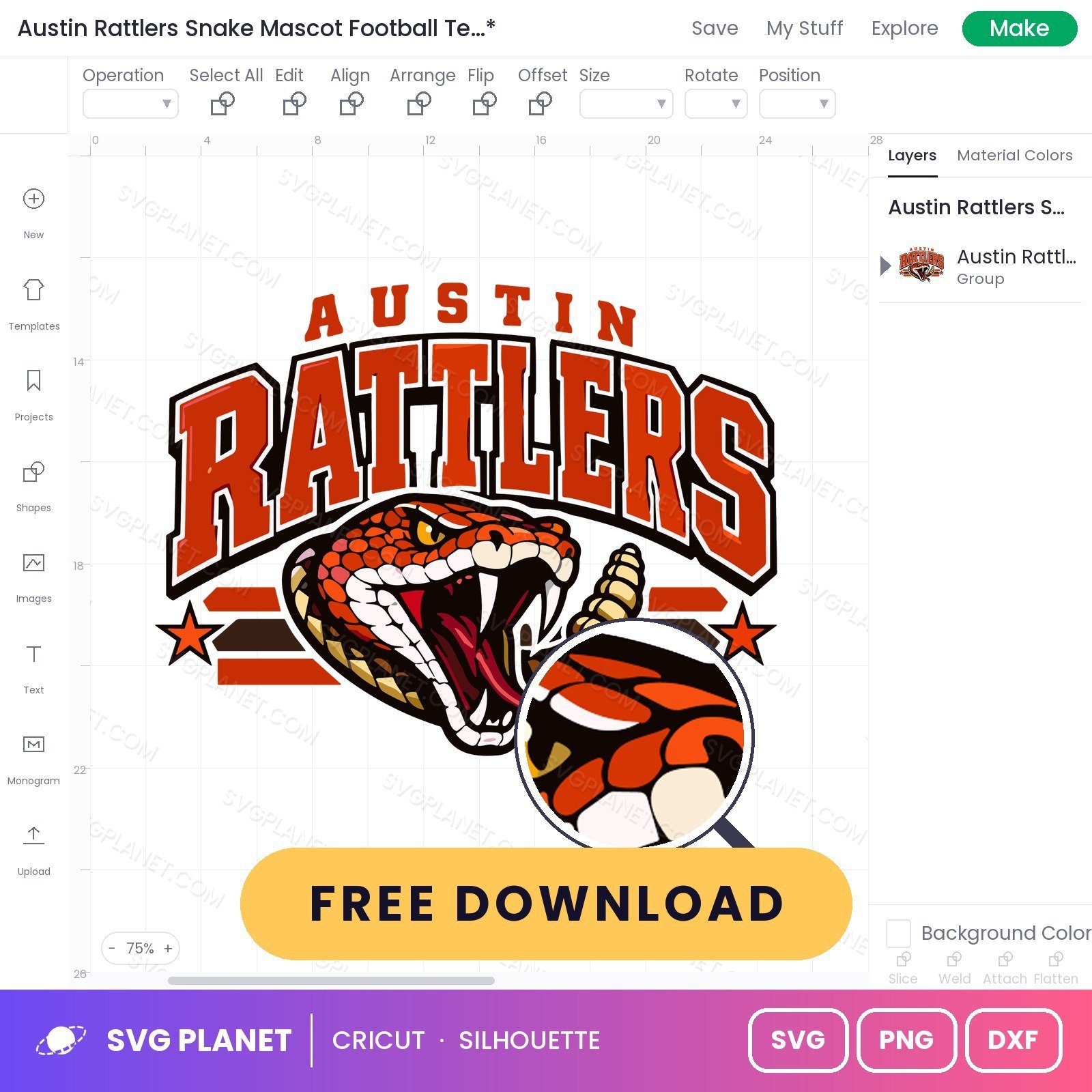 Austin Rattlers Snake Mascot Football Team Logo Free SVG PNG DXF - Image 2