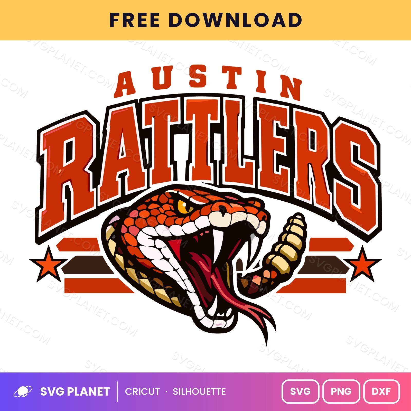 Austin Rattlers Snake Mascot Football Team Logo Free SVG PNG DXF