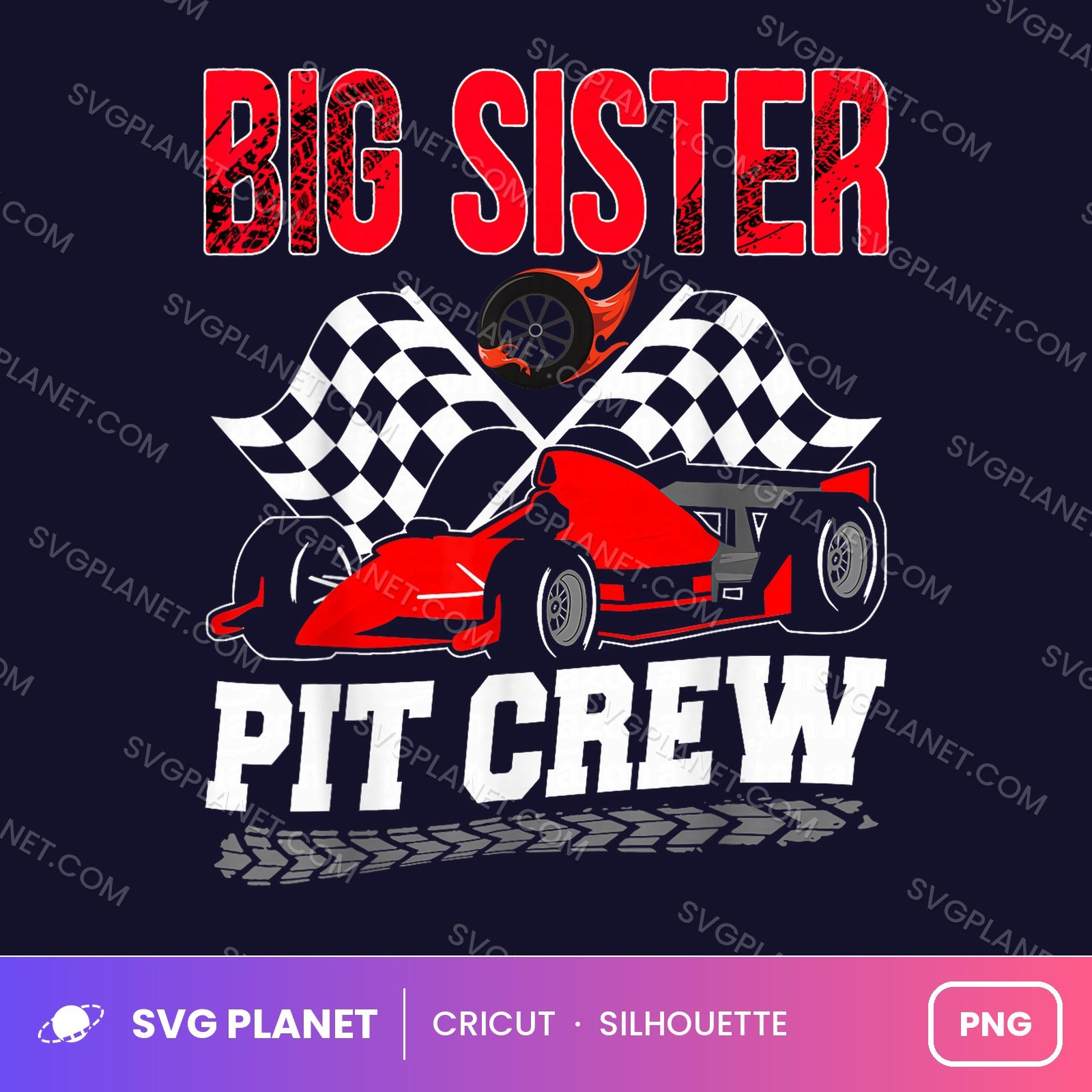 Big Sister Pit Crew Funny Birthday PNG