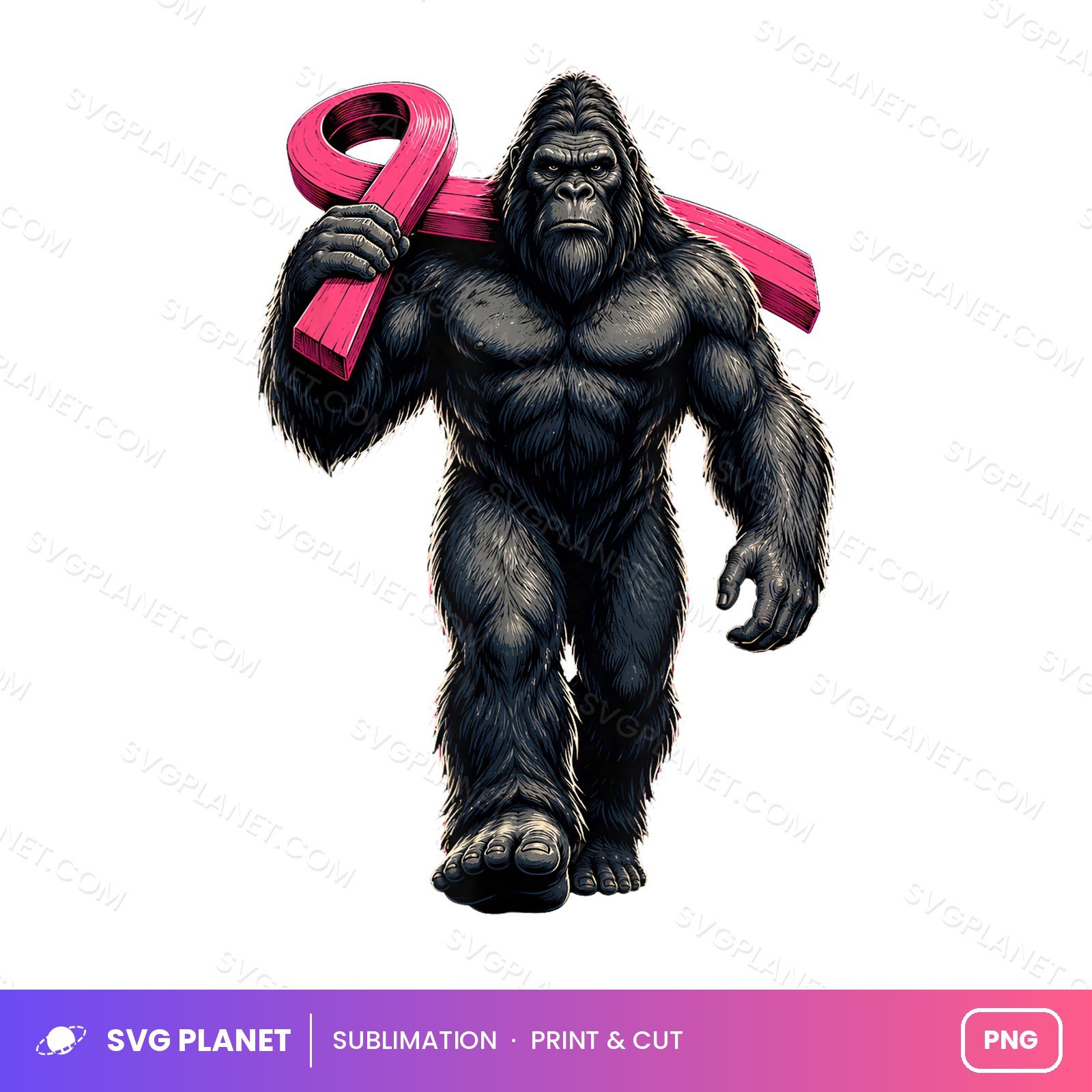 Bigfoot Carrying Pink Ribbon Breast Cancer Awareness PNG