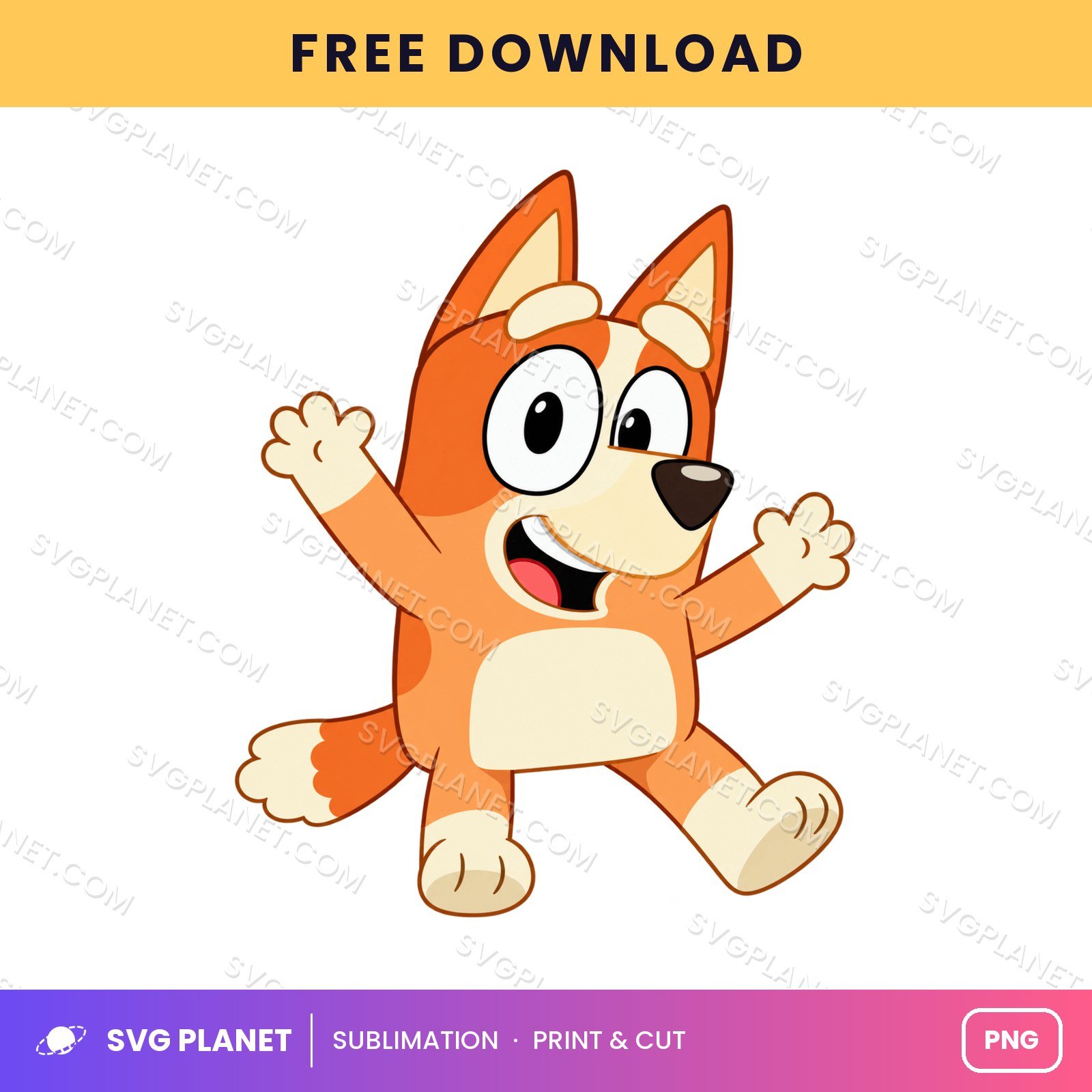 Bingo Jumping Arms Out Free Sublimation PNG