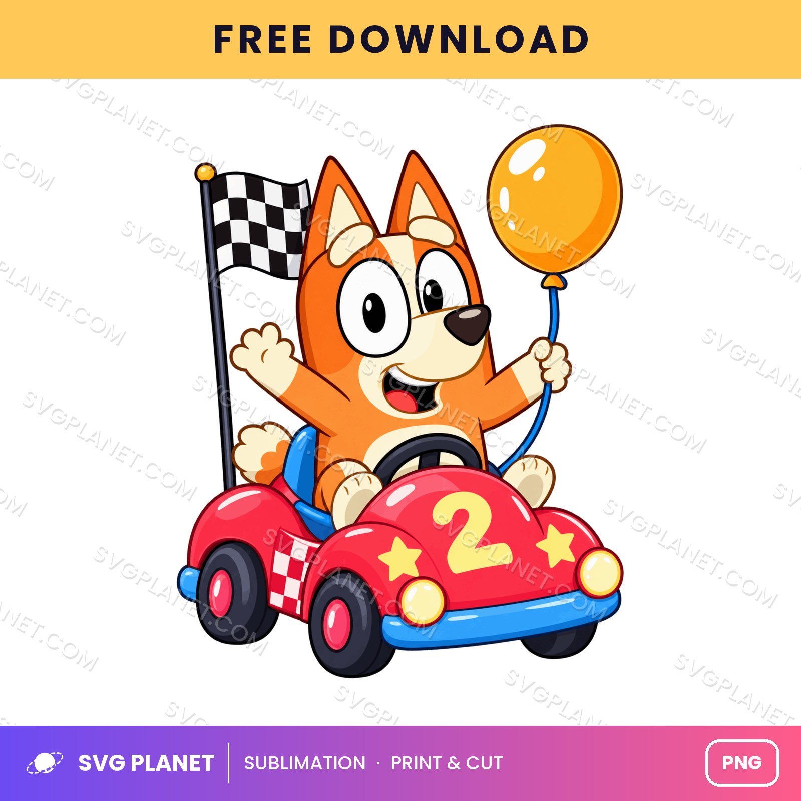 Bingo Red Race Car Number Two Free Sublimation PNG