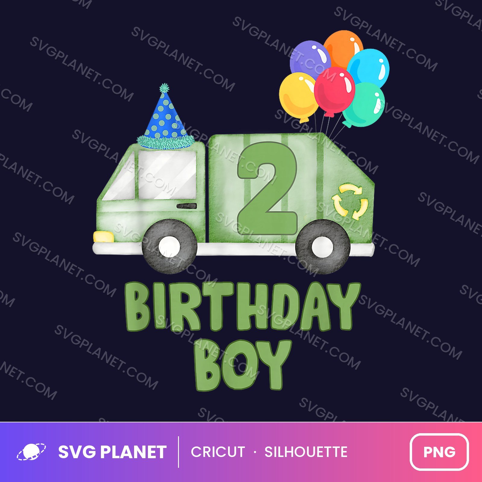 Birthday Boy Garbage Truck Two Birthday PNG