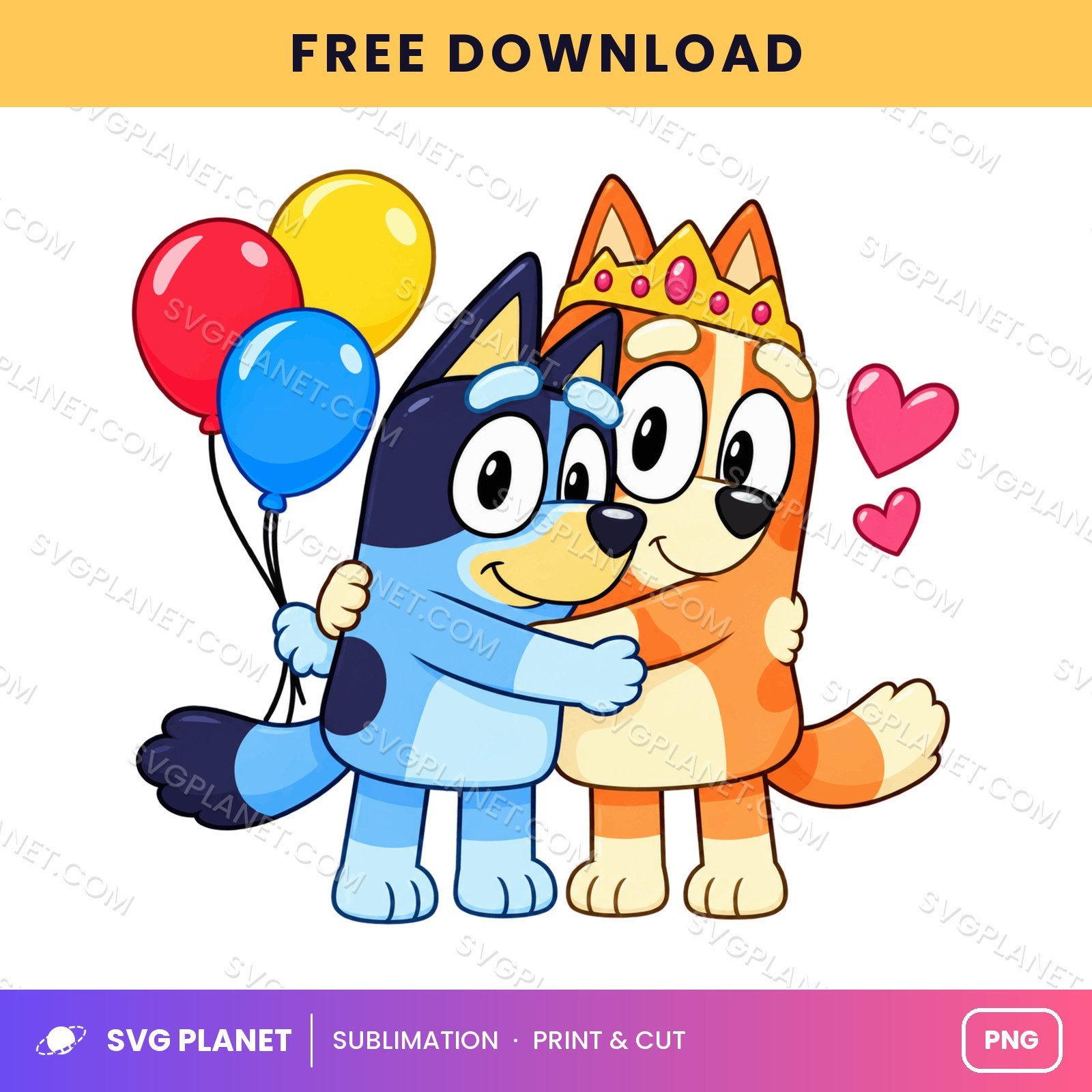 Birthday Crown Hug With Balloons Free Sublimation PNG