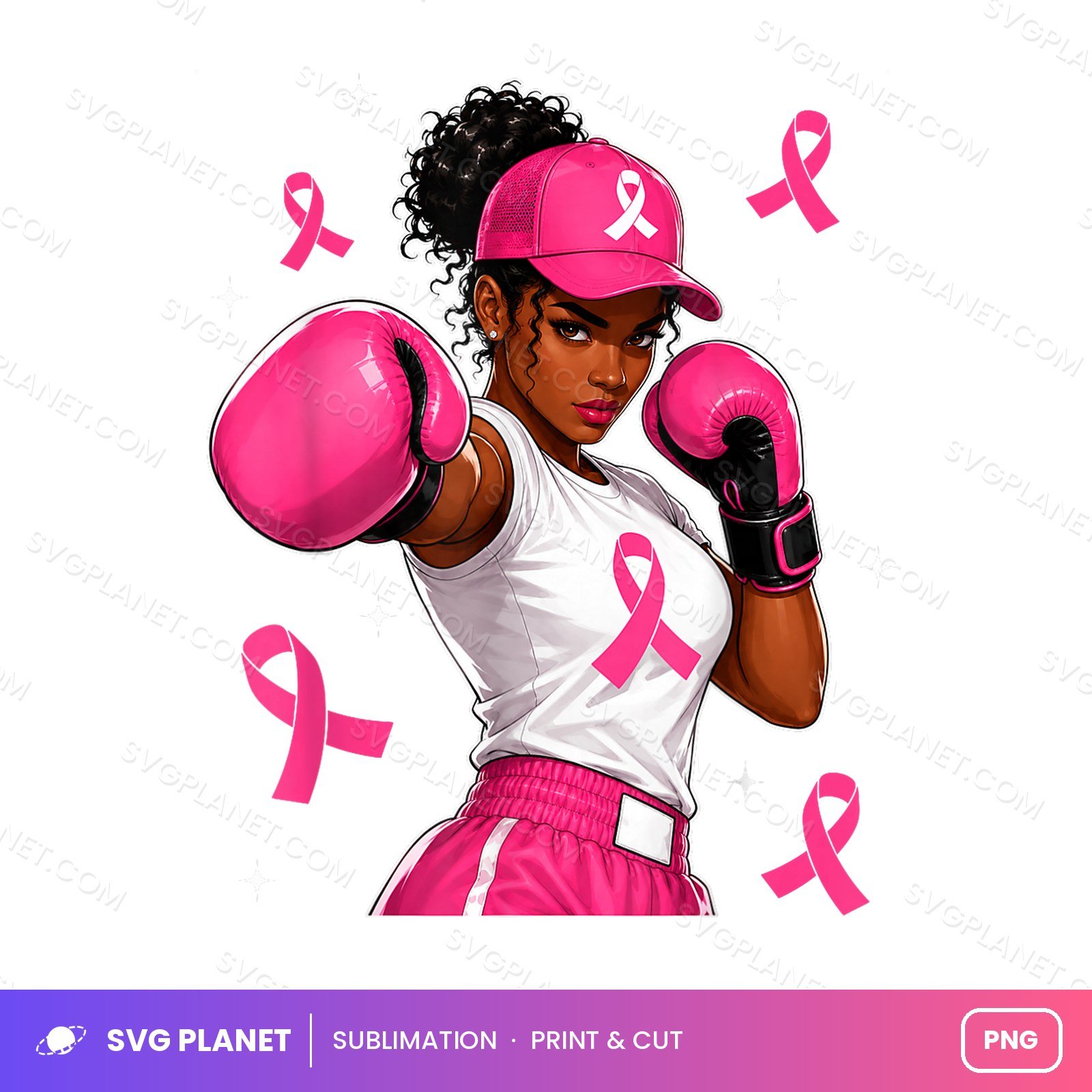 Black Women Fight Breast Cancer Warrior Pink Ribbon PNG