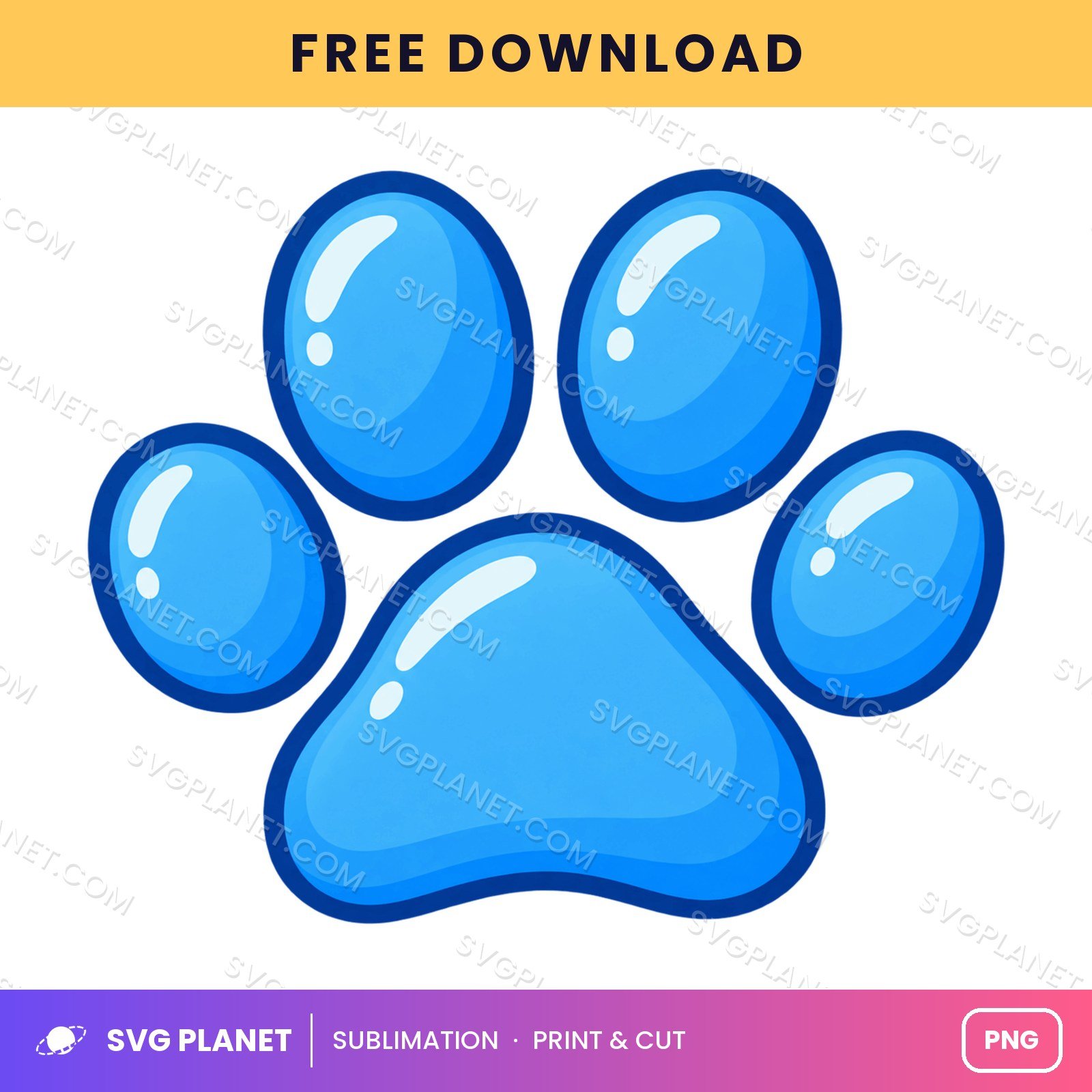 Blue Glossy Paw Print Free Sublimation PNG