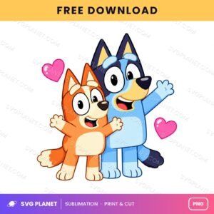 Bluey And Bingo Hug With Hearts Free Sublimation PNG