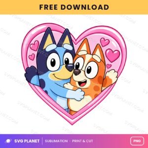 Bluey And Bingo Pink Heart Hug Free Sublimation PNG