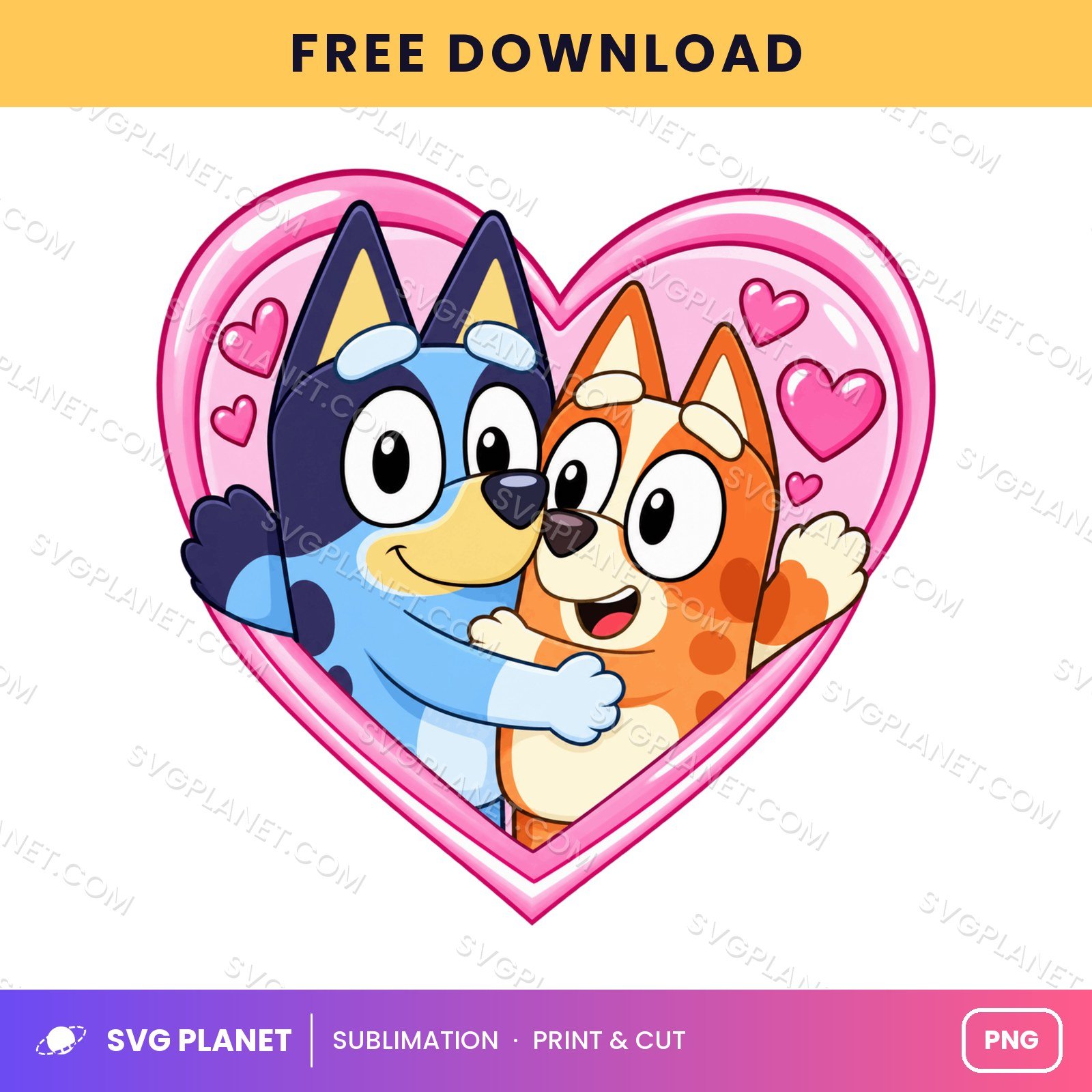 Bluey And Bingo Pink Heart Hug Free Sublimation PNG