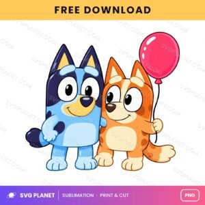 Bluey And Bingo Red Balloon Free Sublimation PNG