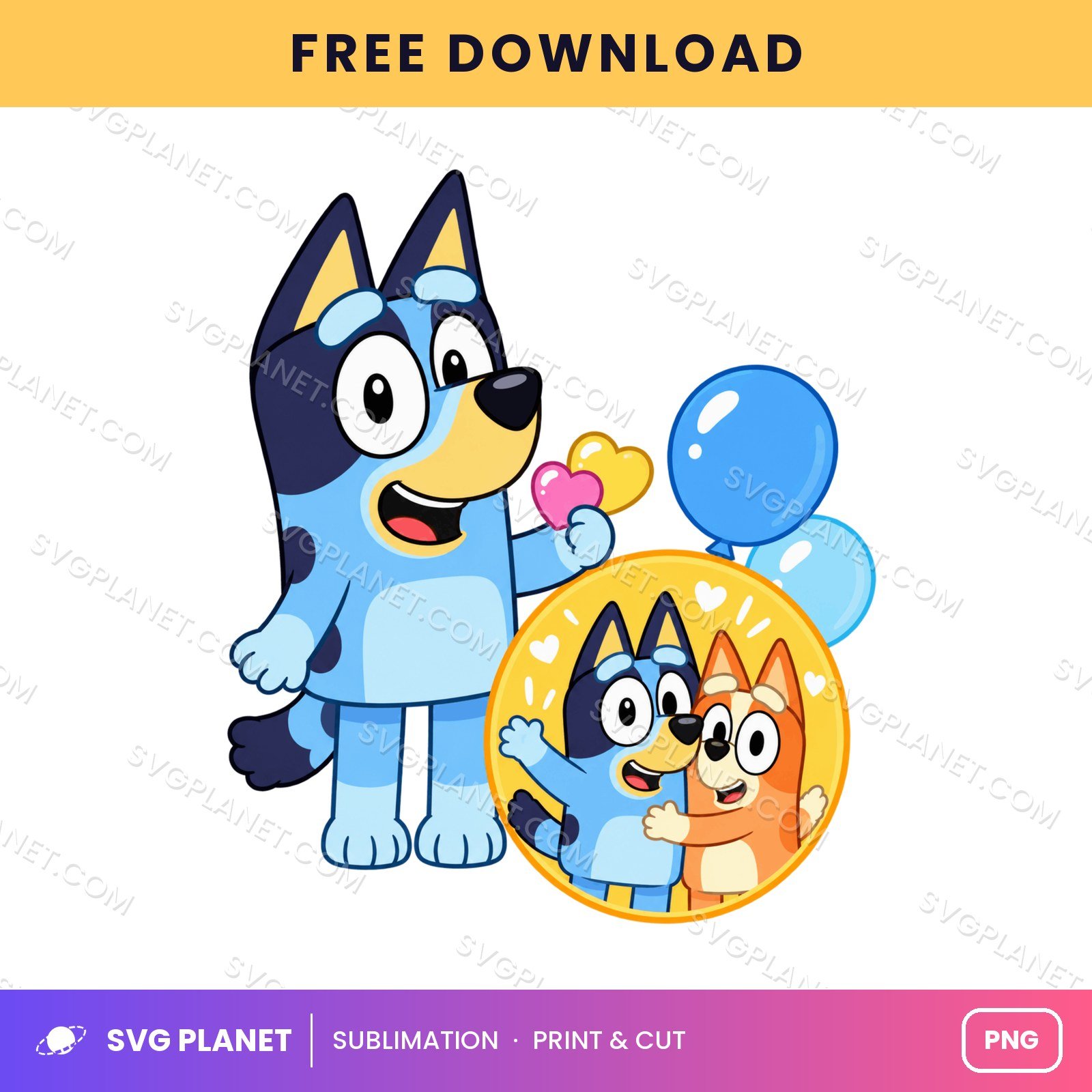 Bluey Balloons Photo Badge Free Sublimation PNG