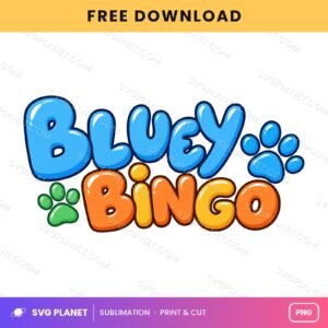 Bluey Bingo Bubble Text Logo Free Sublimation PNG