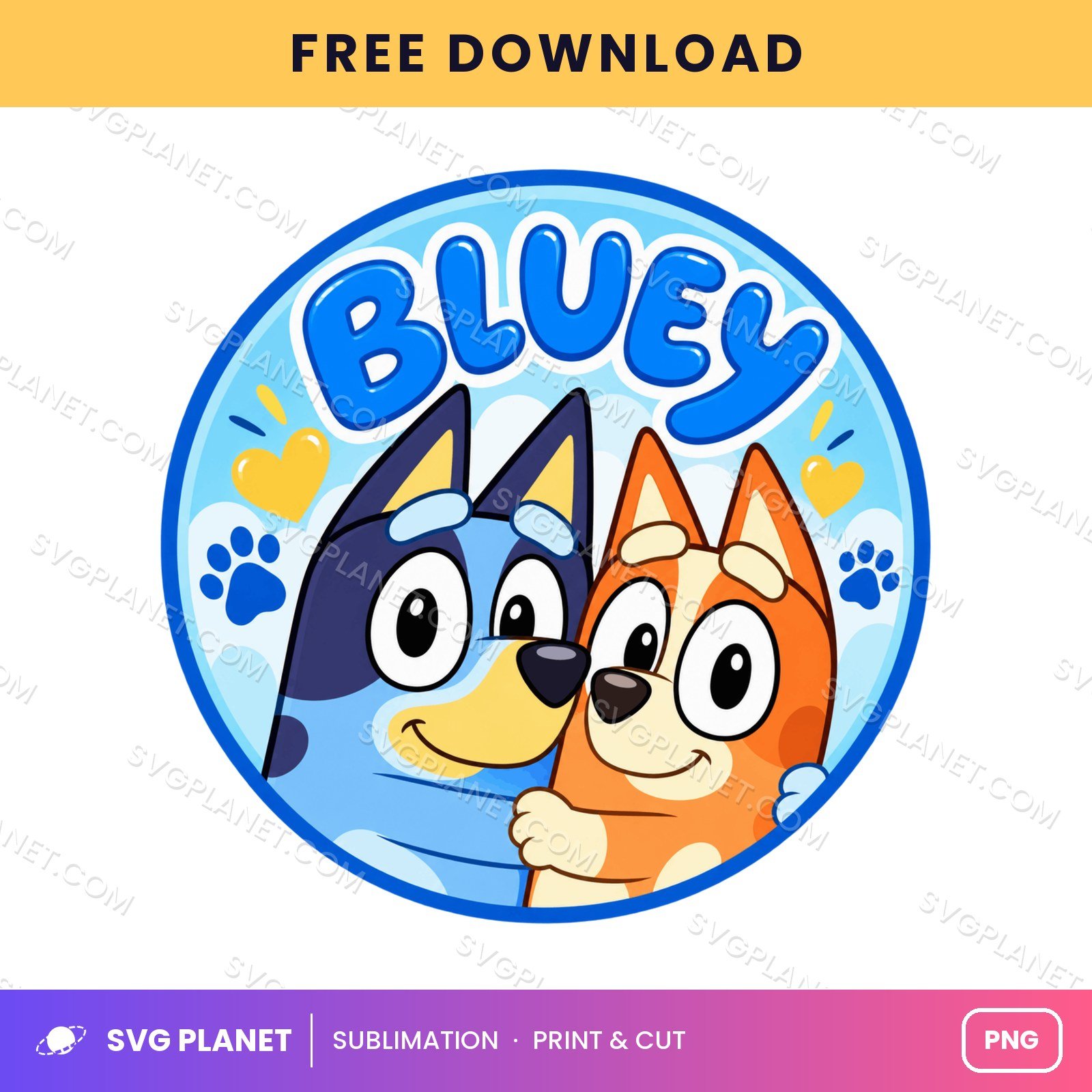 Bluey Circle Badge Paw Prints Free Sublimation PNG