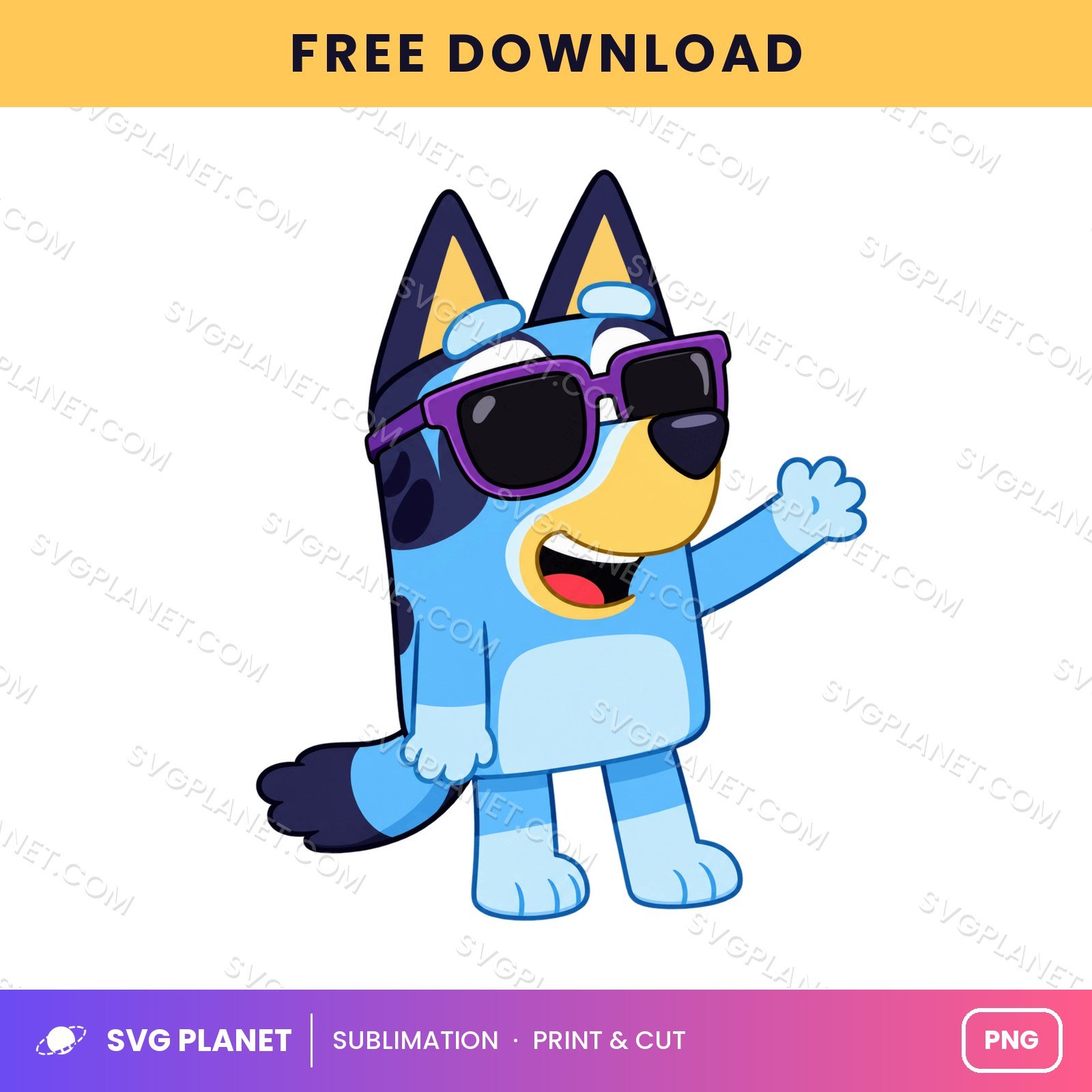 Bluey Cool Sunglasses Wave Free Sublimation PNG