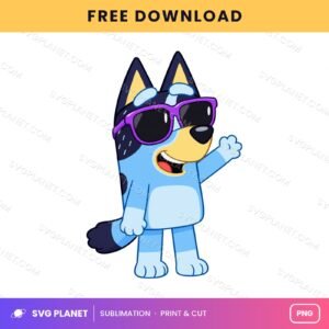 Bluey Purple Sunglasses Waving Free Sublimation PNG