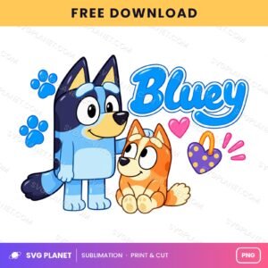 Bluey Script Logo With Puppies Free Sublimation PNG
