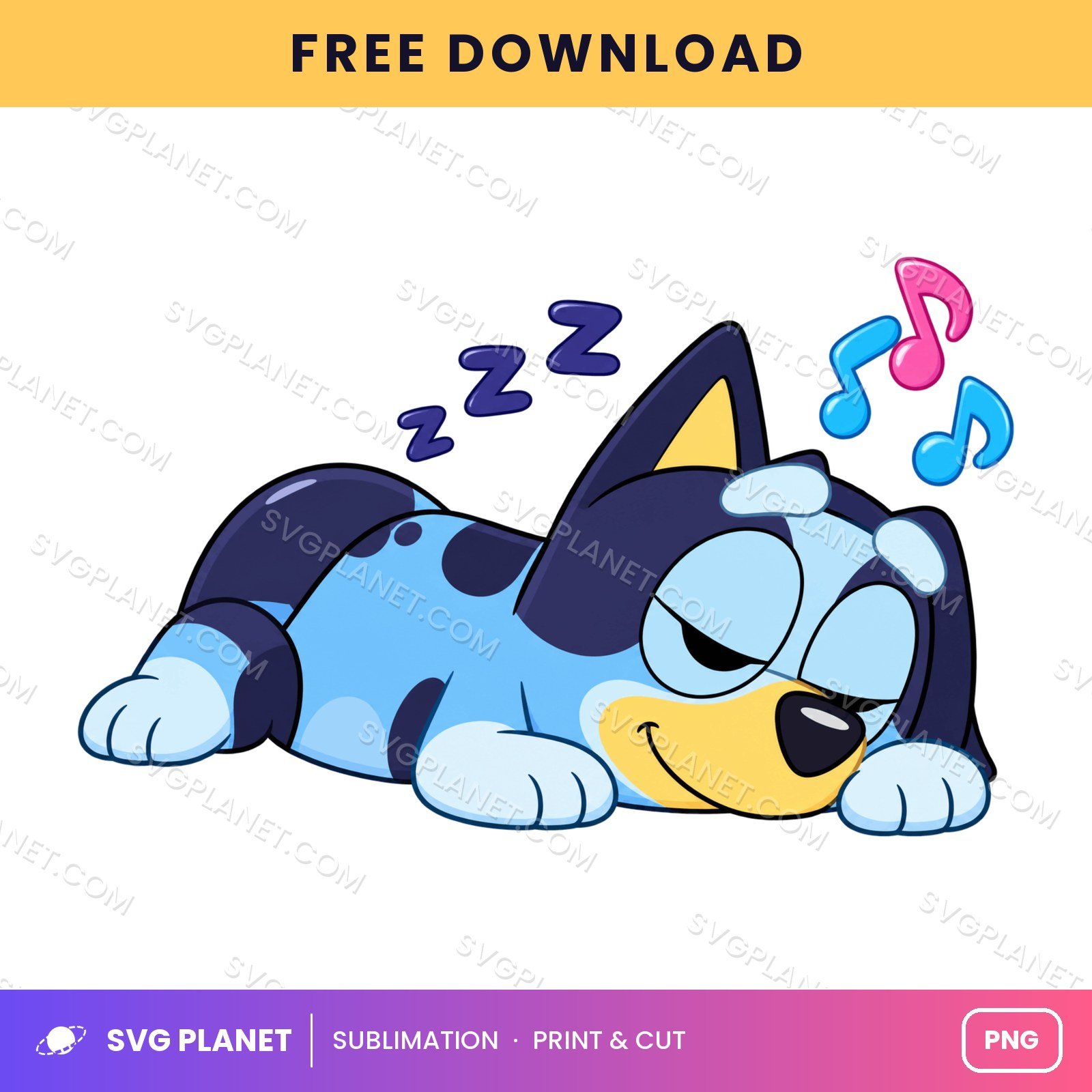Bluey Sleeping Zzz Music Notes Free Sublimation PNG