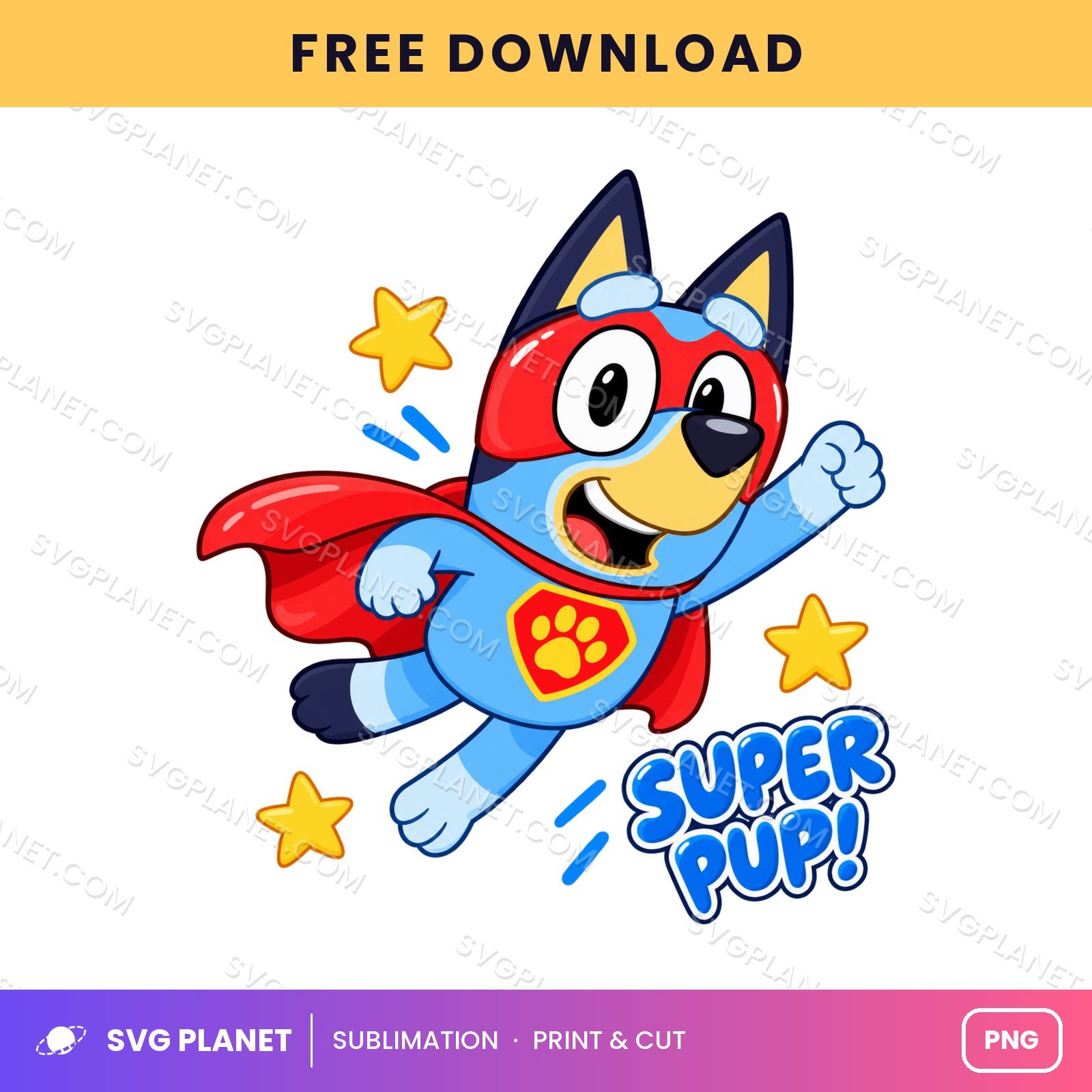 Bluey Super Pup Cape Free Sublimation PNG
