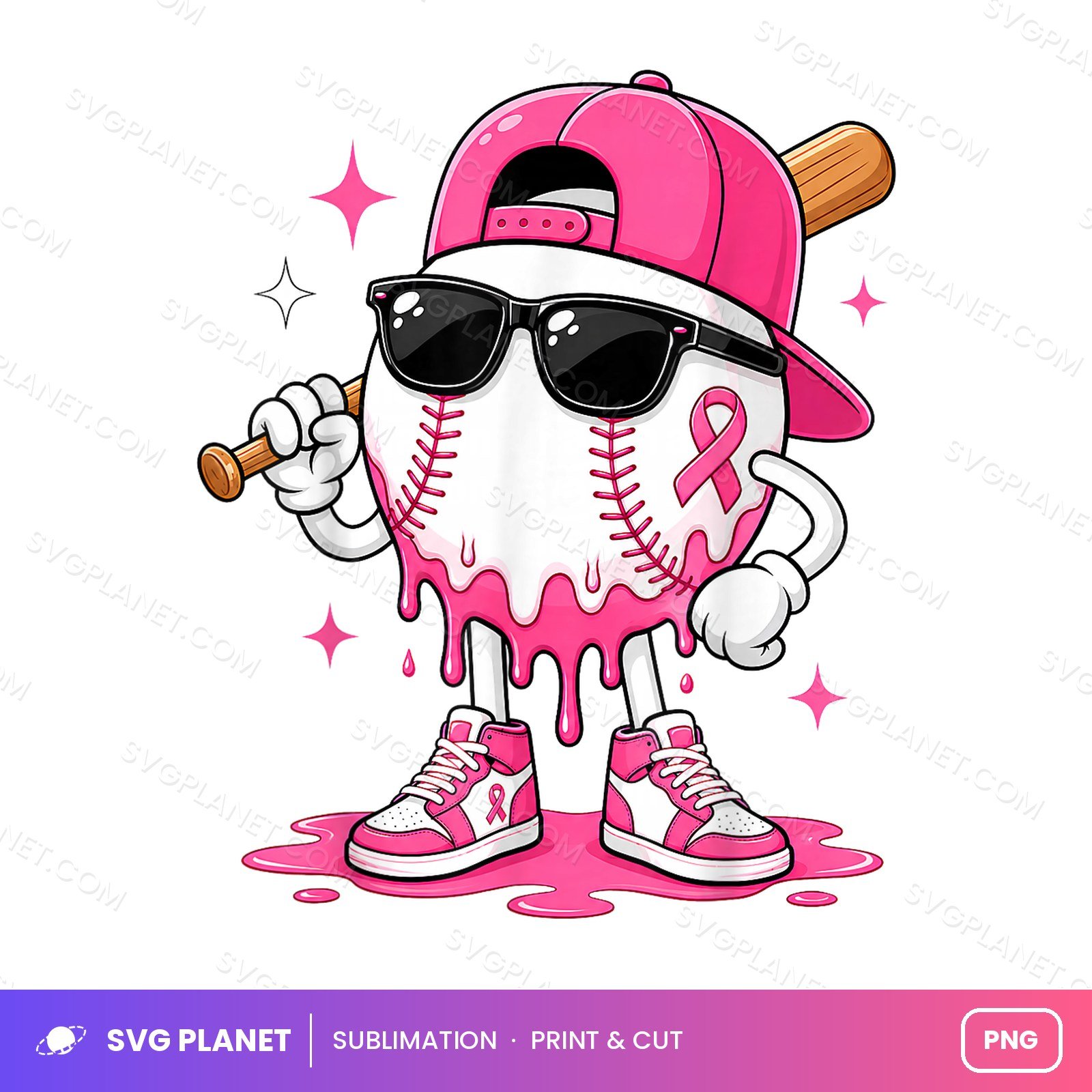 Breast Cancer Awareness Baseball Drip Pink Ribbon PNG