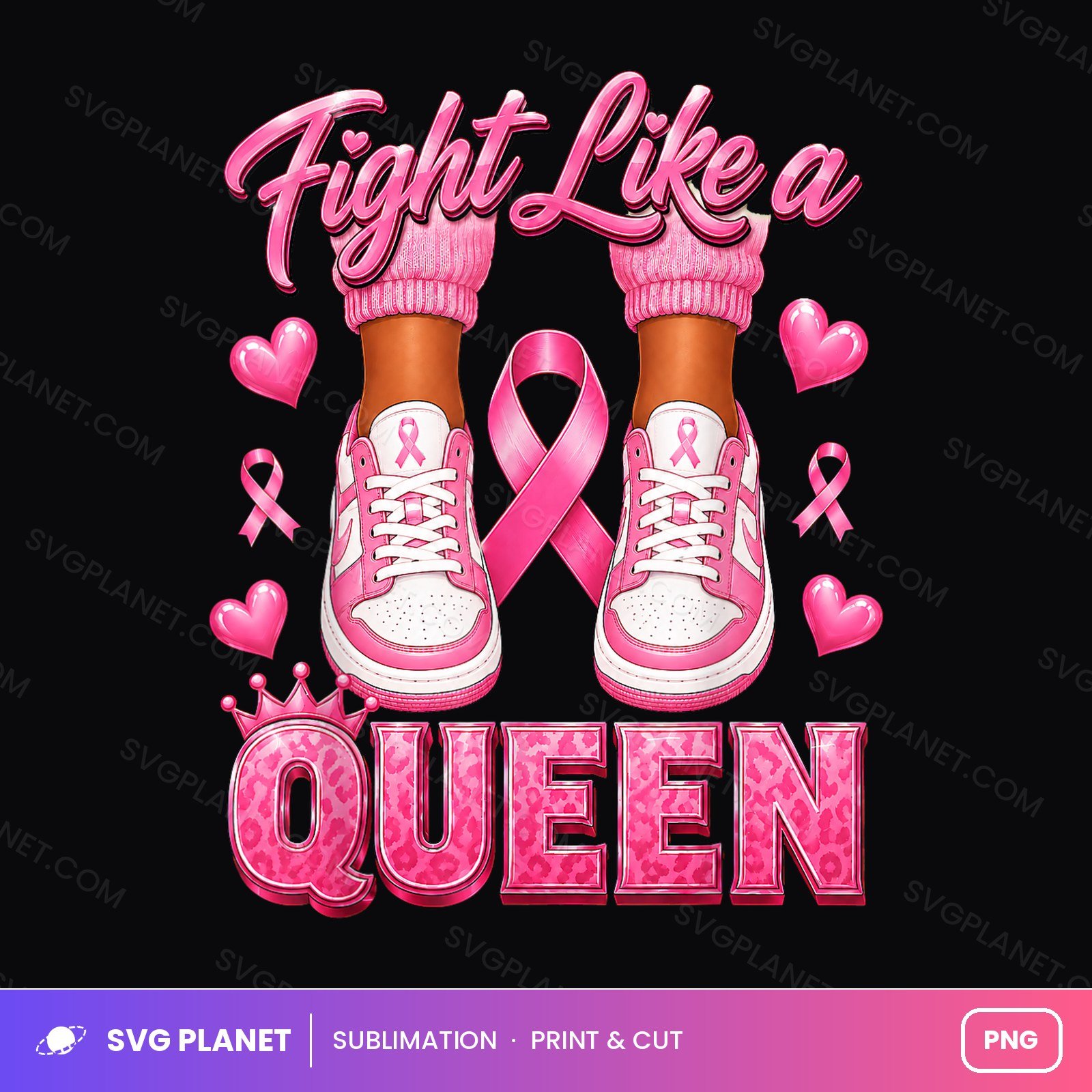 Breast Cancer Awareness Fight Like A Queen Pink Ribbon PNG