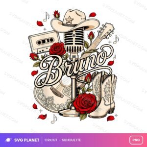 Bruno Country Music, Cowboy Hat Microphone Artwork, Country Music Sublimation Music PNG