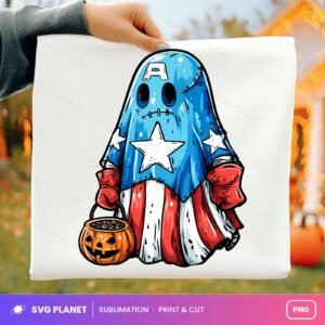 Captain Ghost With Pumpkin Bucket PNG