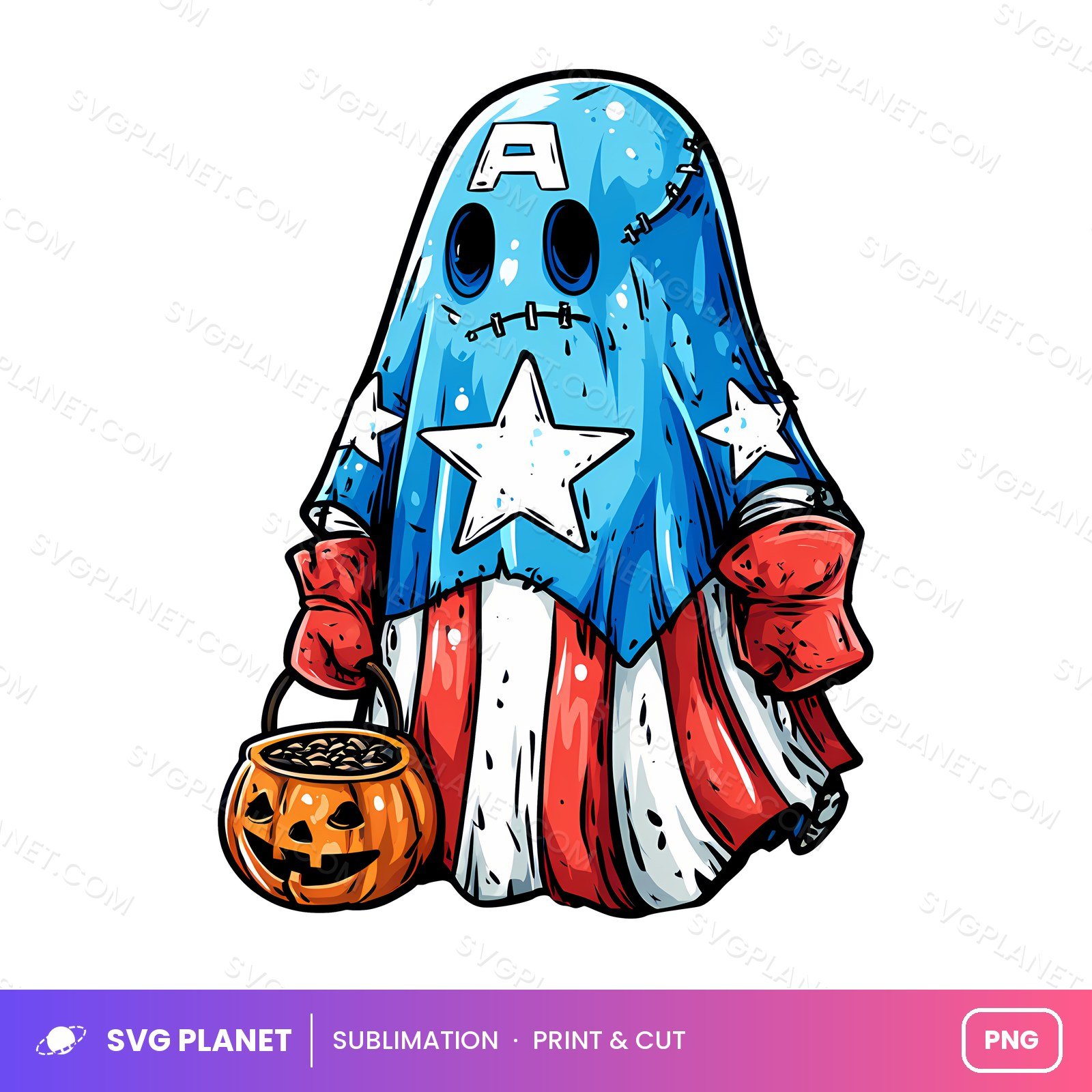 Captain Ghost With Pumpkin Bucket PNG - Image 2