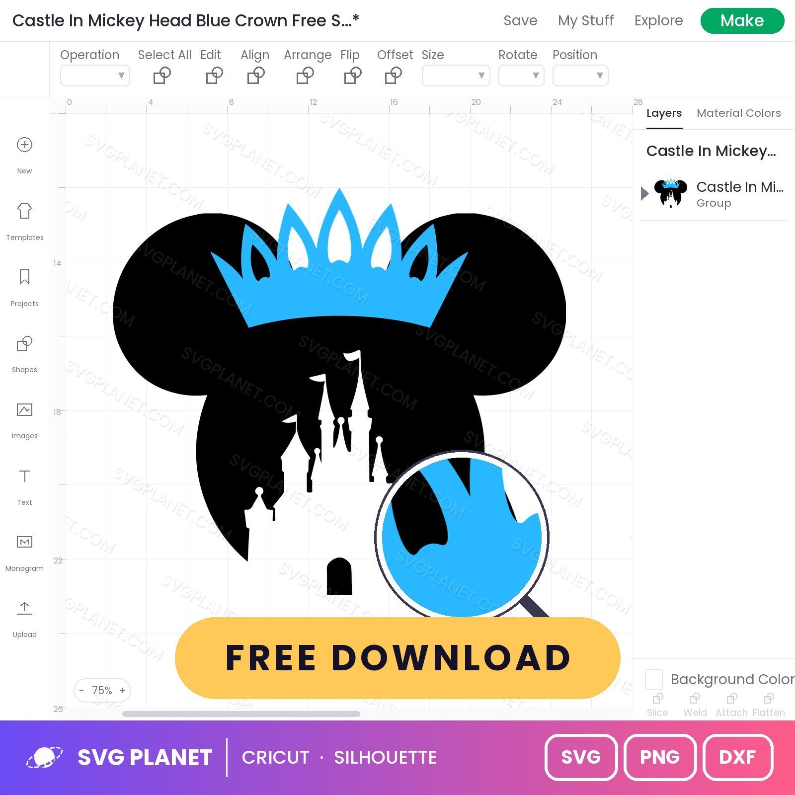 Castle In Mickey Head Blue Crown Free SVG PNG DXF - Image 3