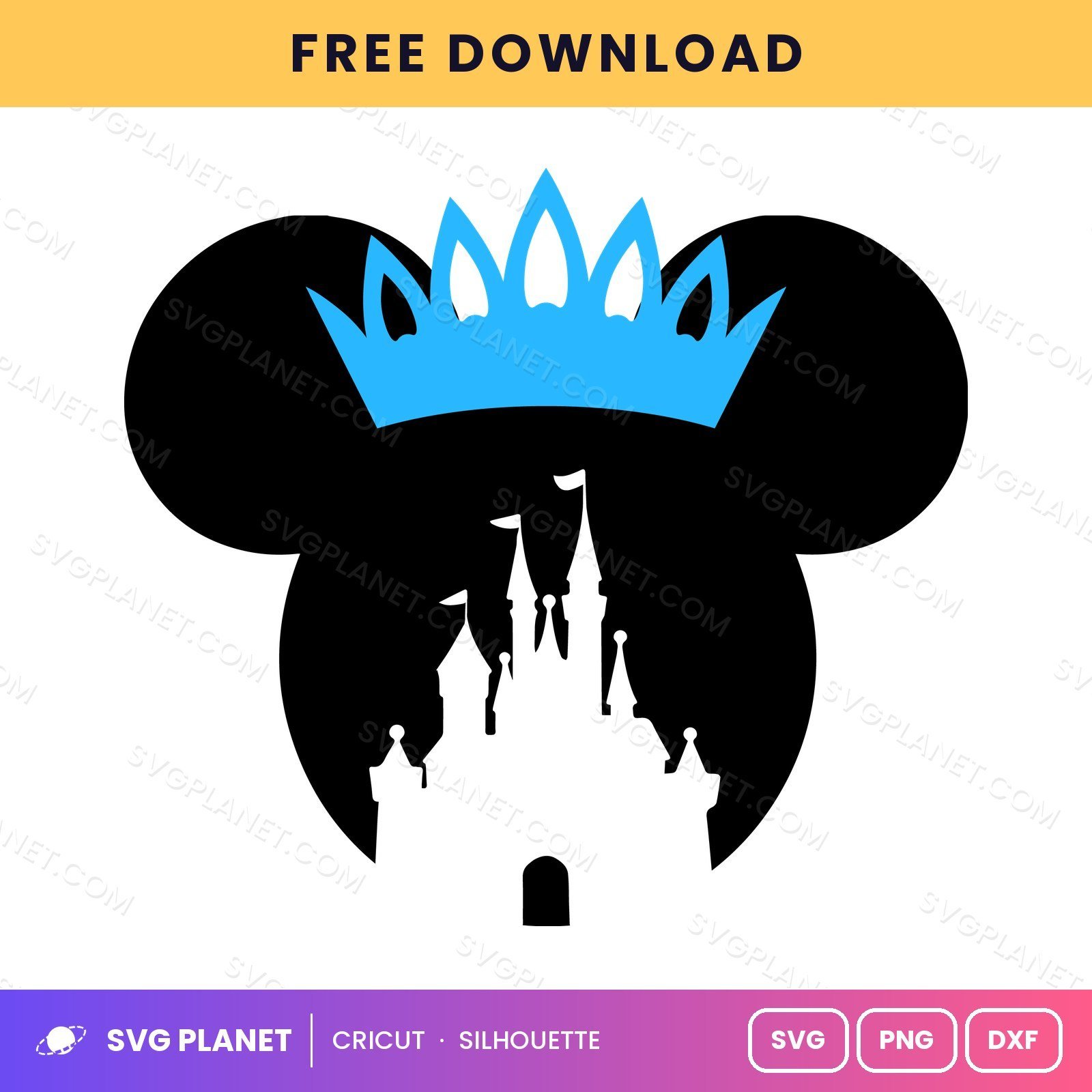 Castle In Mickey Head Blue Crown Free SVG PNG DXF - Image 2