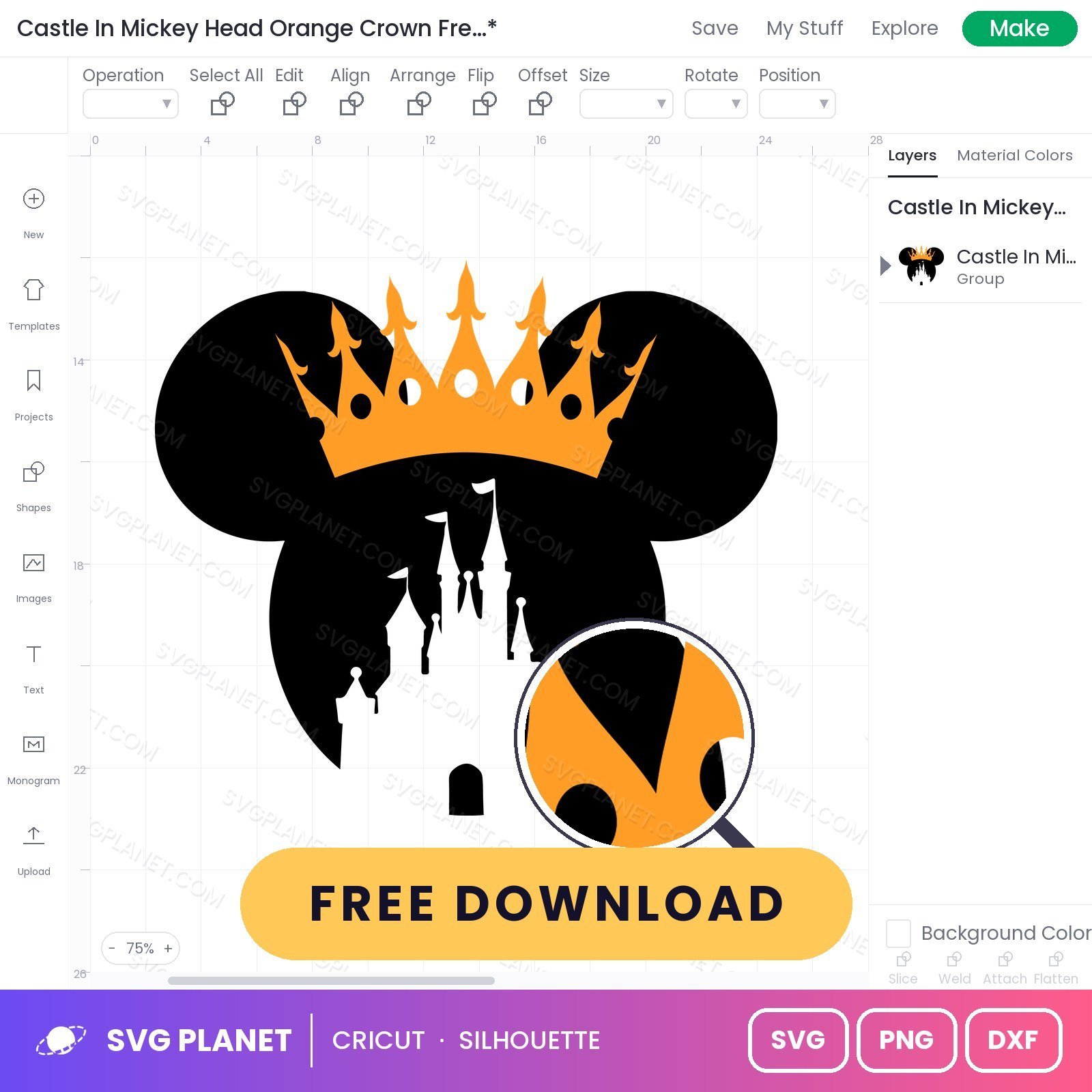 Castle In Mickey Head Orange Crown Free SVG PNG DXF - Image 3
