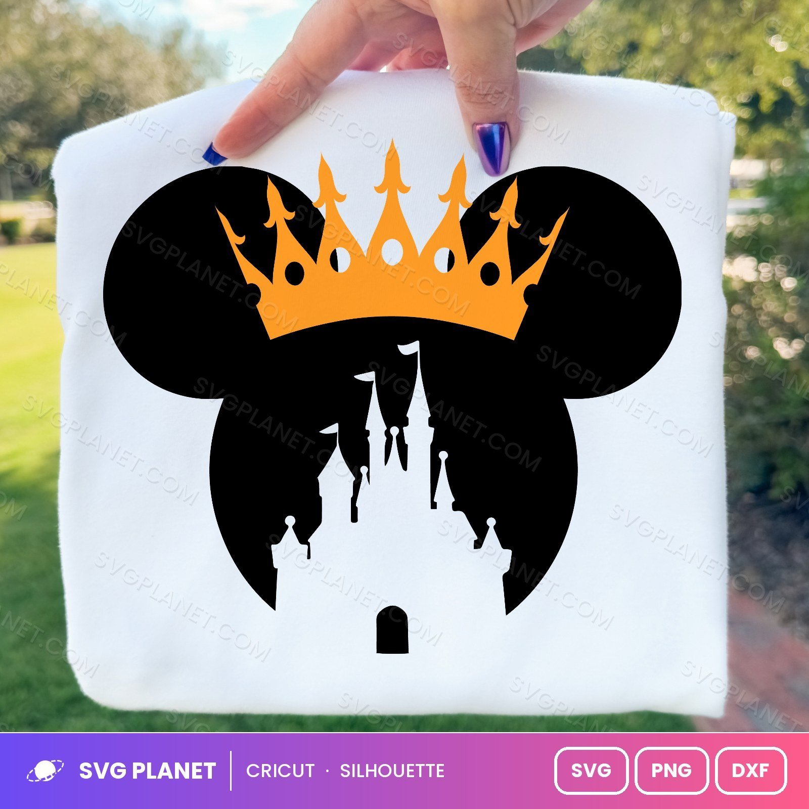Castle In Mickey Head Orange Crown Free SVG PNG DXF