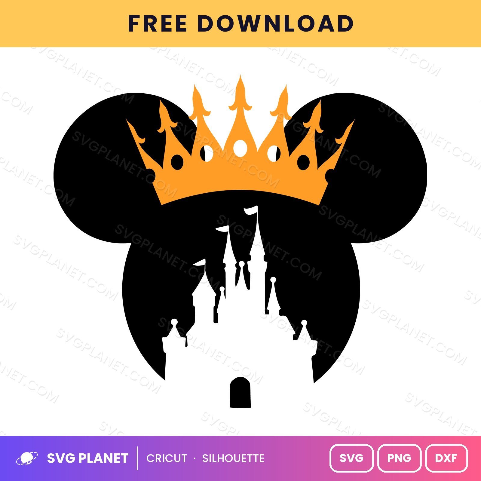 Castle In Mickey Head Orange Crown Free SVG PNG DXF - Image 2