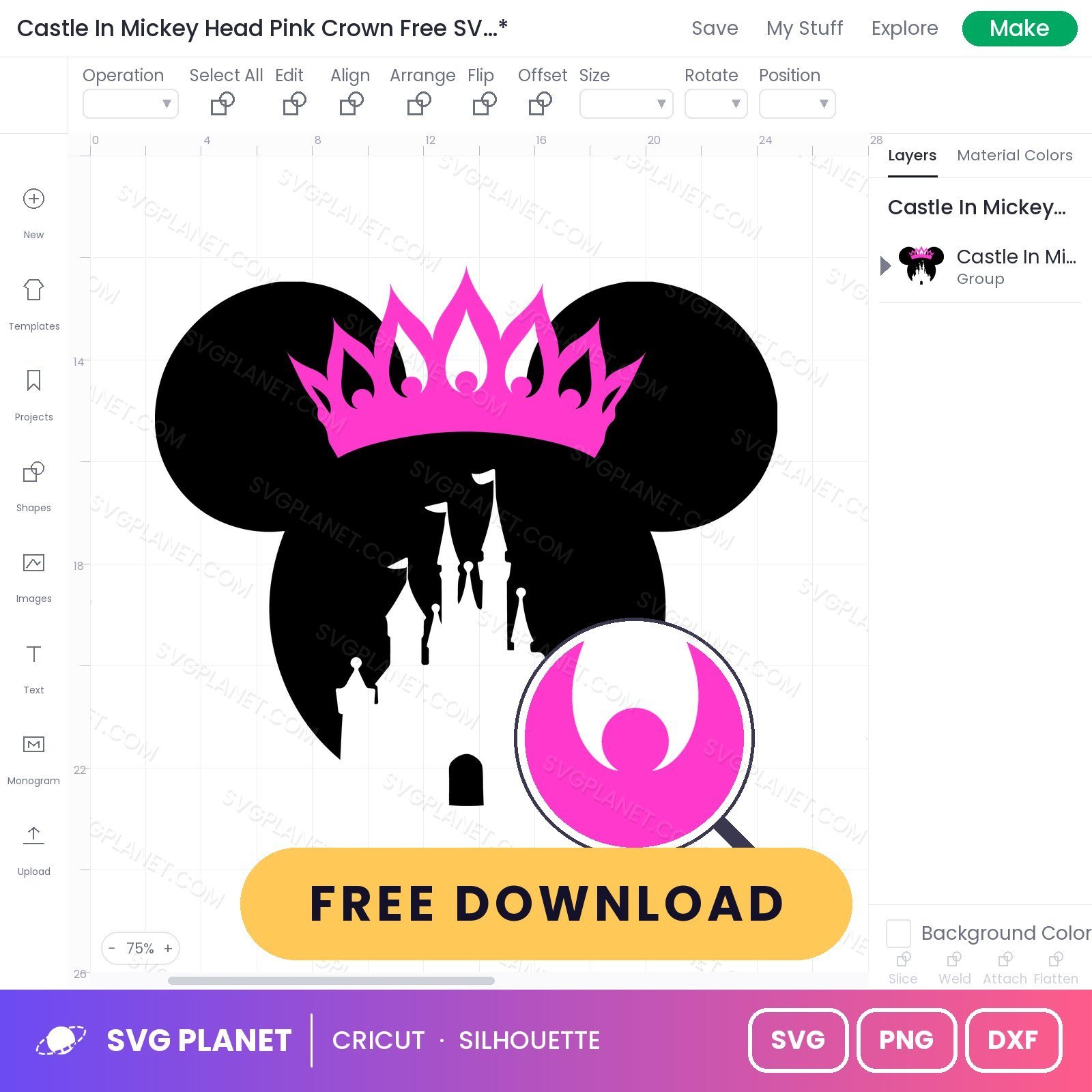 Castle In Mickey Head Pink Crown Free SVG PNG DXF - Image 3