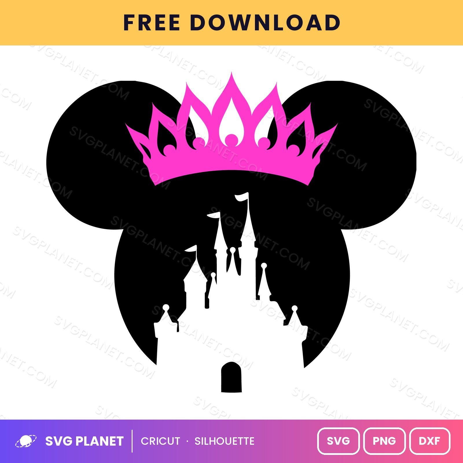 Castle In Mickey Head Pink Crown Free SVG PNG DXF - Image 2