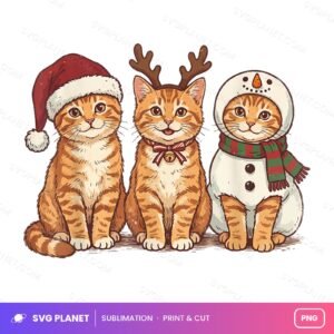 Christmas Cats Santa Hat Reindeer And Snowman PNG