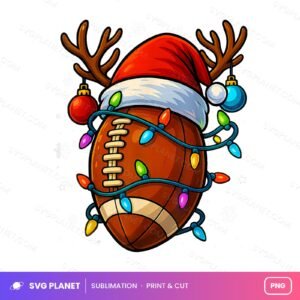 Christmas Football Santa Hat Antlers And Lights PNG