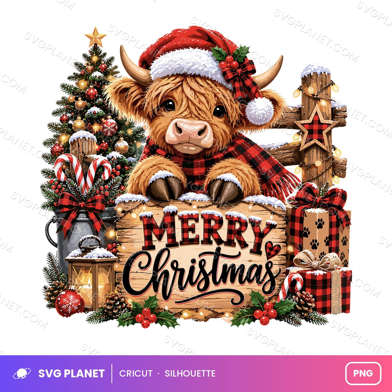 Christmas Highland Cow Christmas PNG