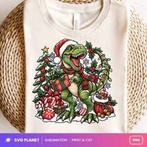 Christmas Saurus, Festive T Rex Holiday Sublimation Birthday PNG