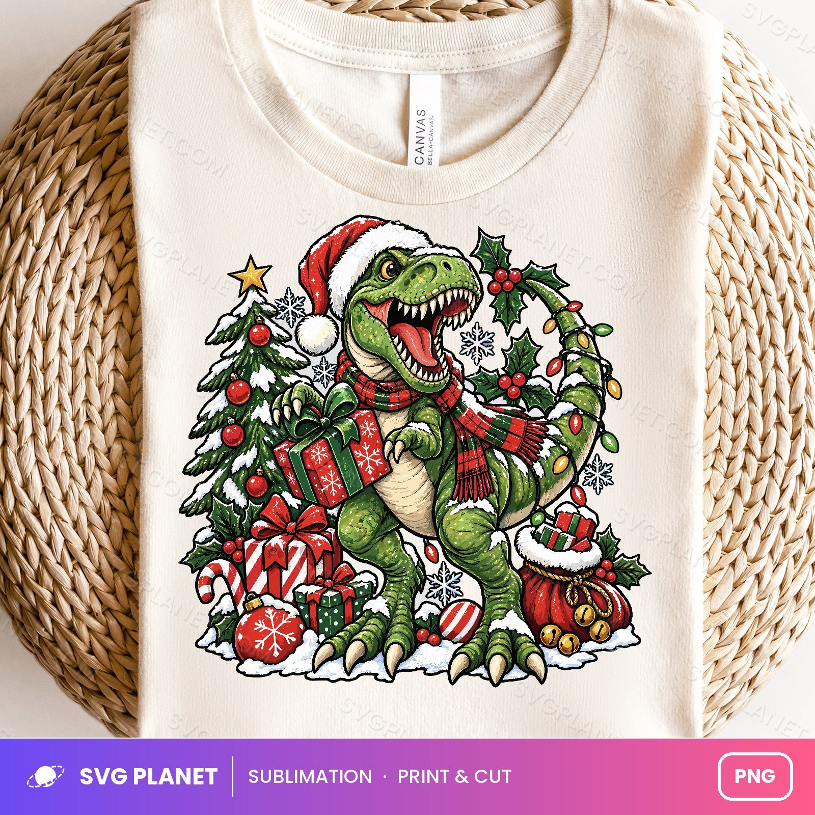 Christmas Saurus, Festive T Rex Holiday Sublimation Birthday PNG