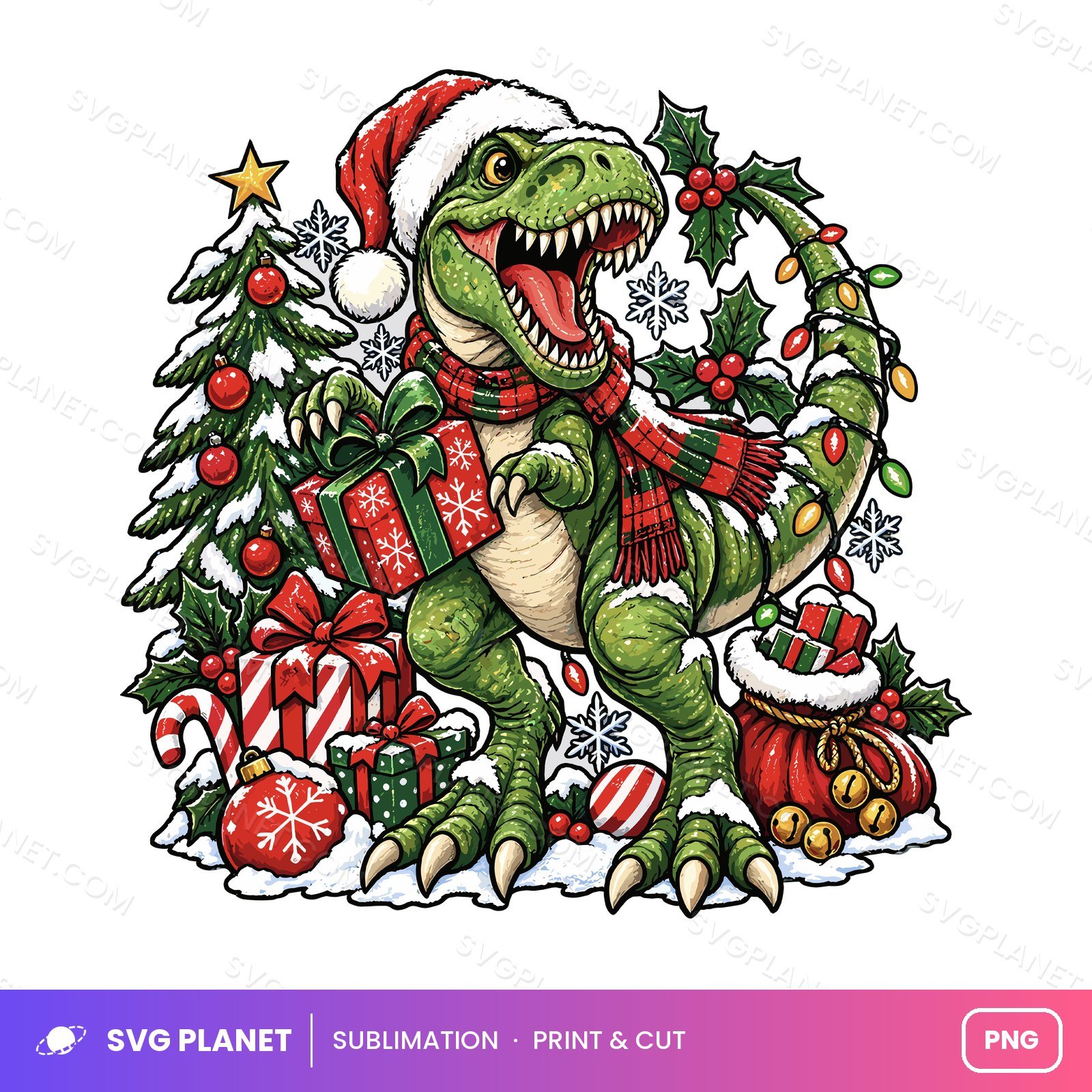 Christmas Saurus, Festive T Rex Holiday Sublimation Birthday PNG - Image 2