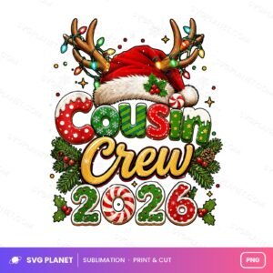 Cousin Crew 2026 Christmas Santa Hat Antlers PNG