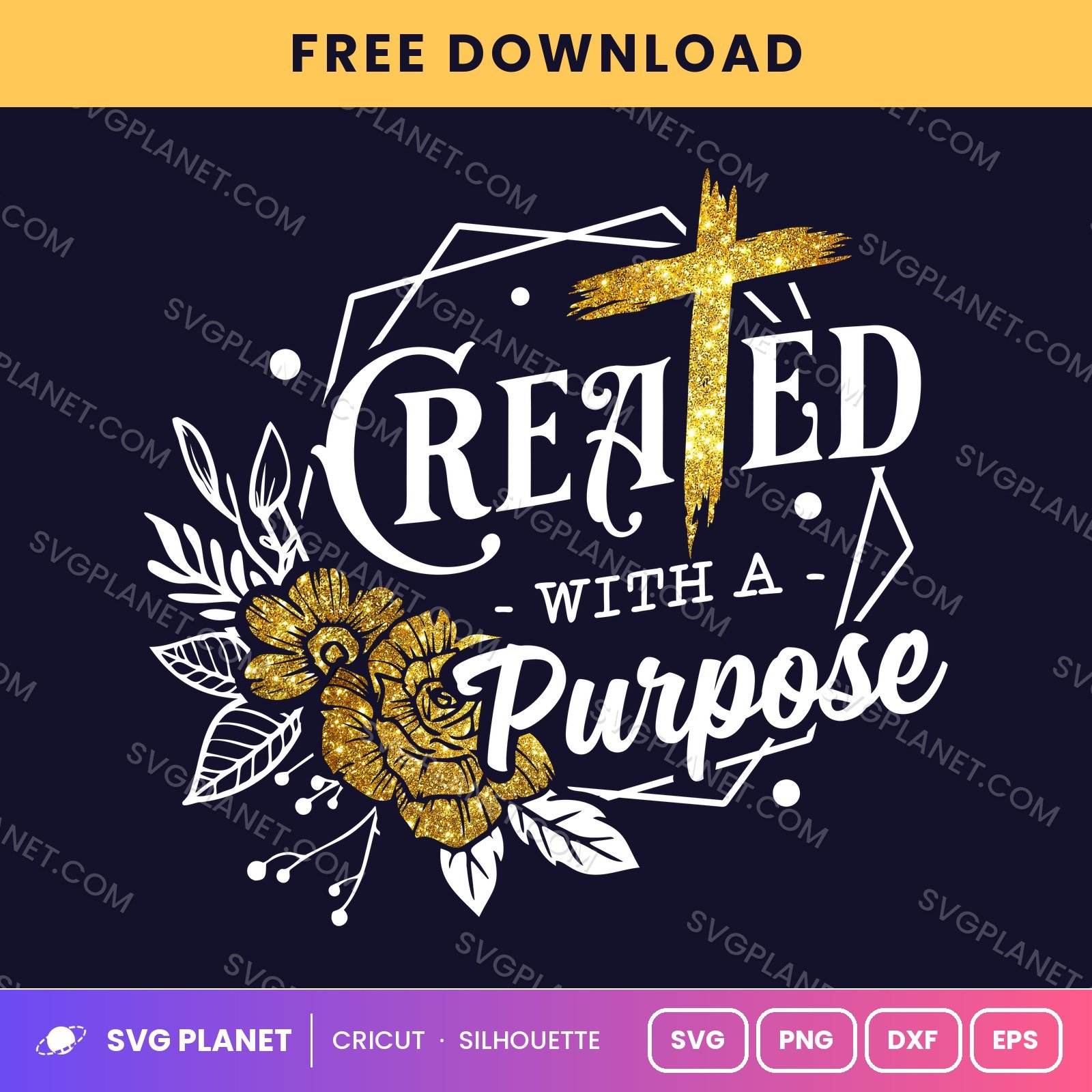 Created With A Purpose Floral Frame Gold Free SVG PNG DXF