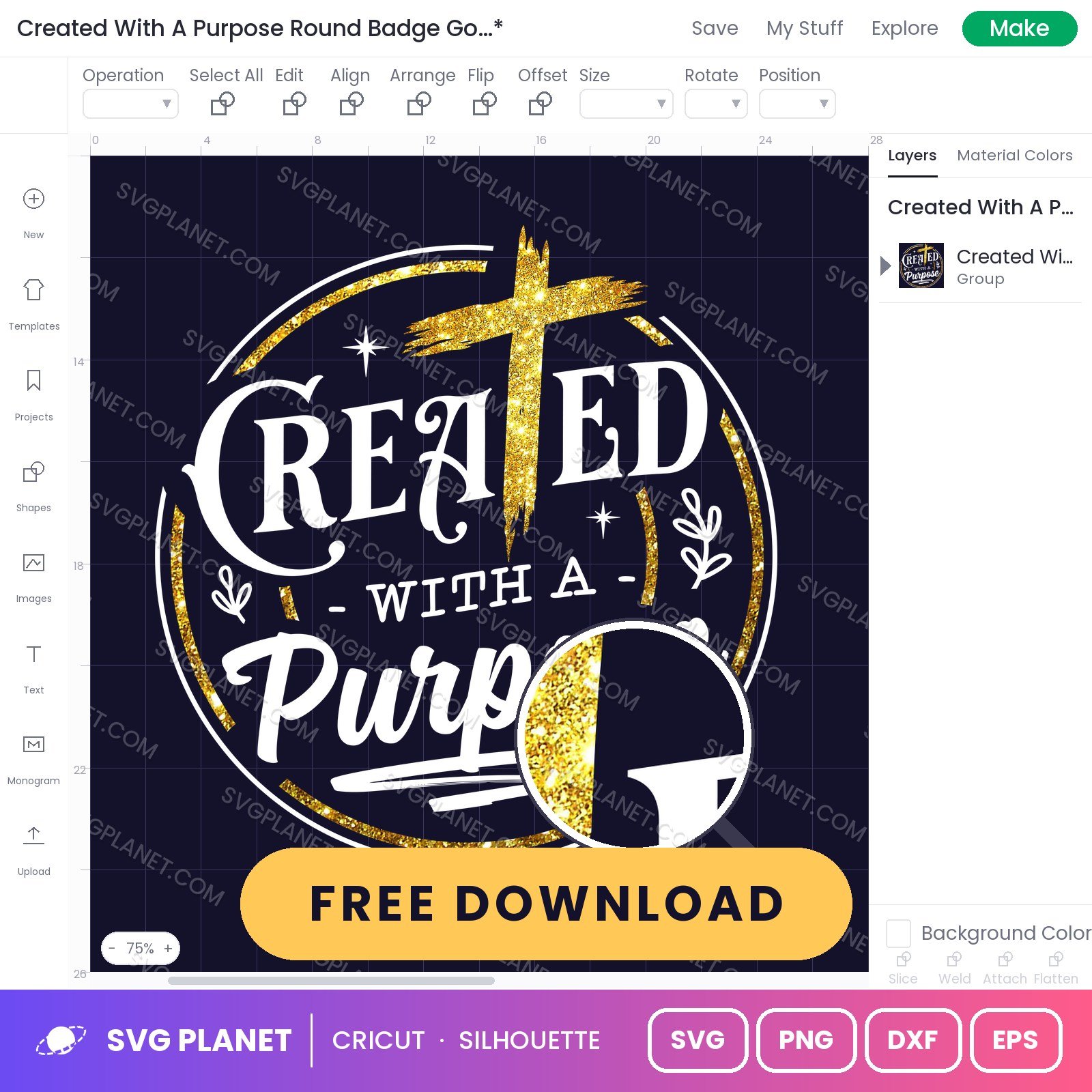 Created With A Purpose Round Badge Gold Free SVG PNG DXF - Image 2