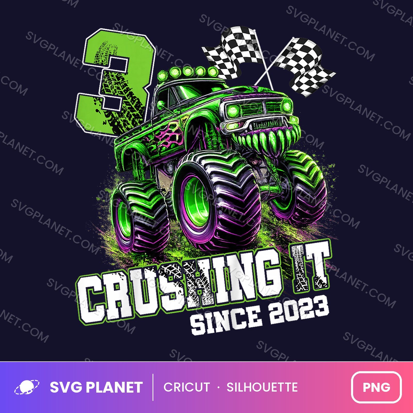 Crushing It Since 2023 Monster Truck Funny Birthday PNG