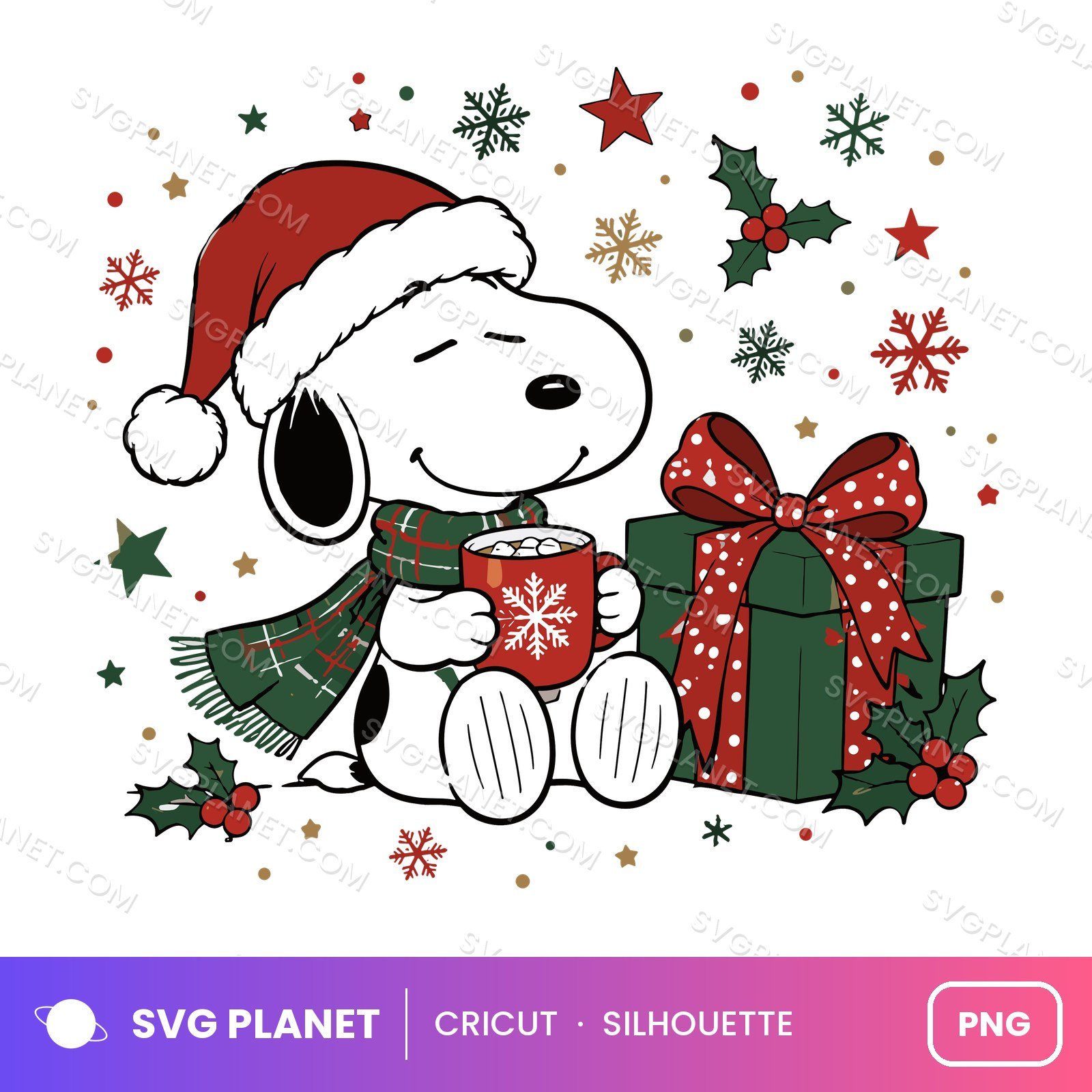 Cute Christmas Snoopy, Snoopy Santa Hat Puppy, Holiday Gift And Hot Cocoa Design, Winter Sublimation