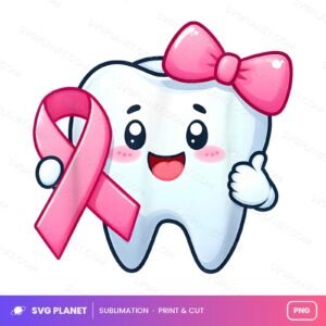 Cute Tooth Dentist Breast Cancer Awareness Month Pink Ribbon PNG