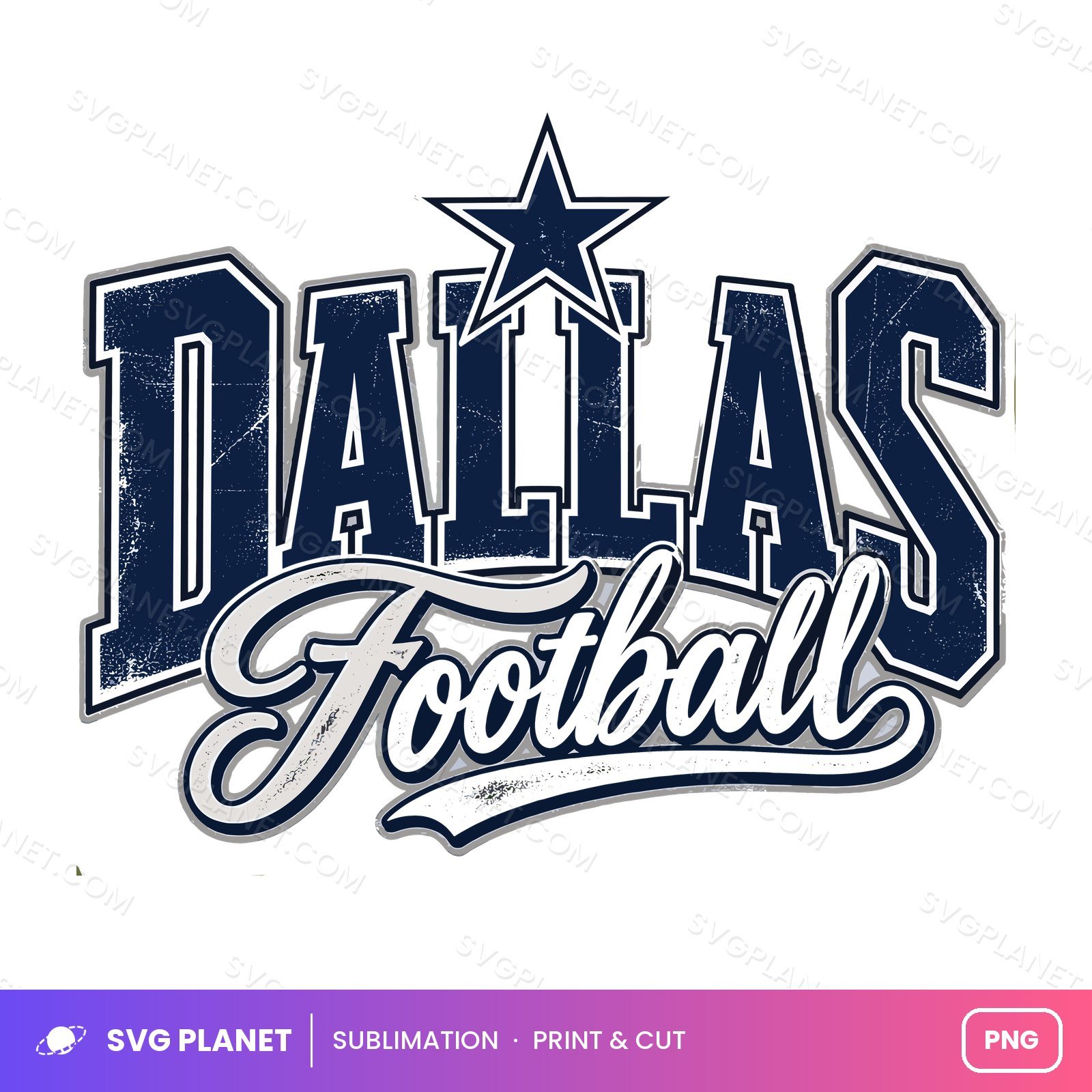 Dallas Football Retro Distressed Design, Varsity Style, Game Day Clipart NFL PNG - Image 2