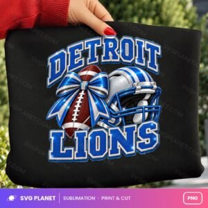 Detroit Lions Football Mom Shirt, Blue Silver Bow, Helmet, Game Day NFL PNG