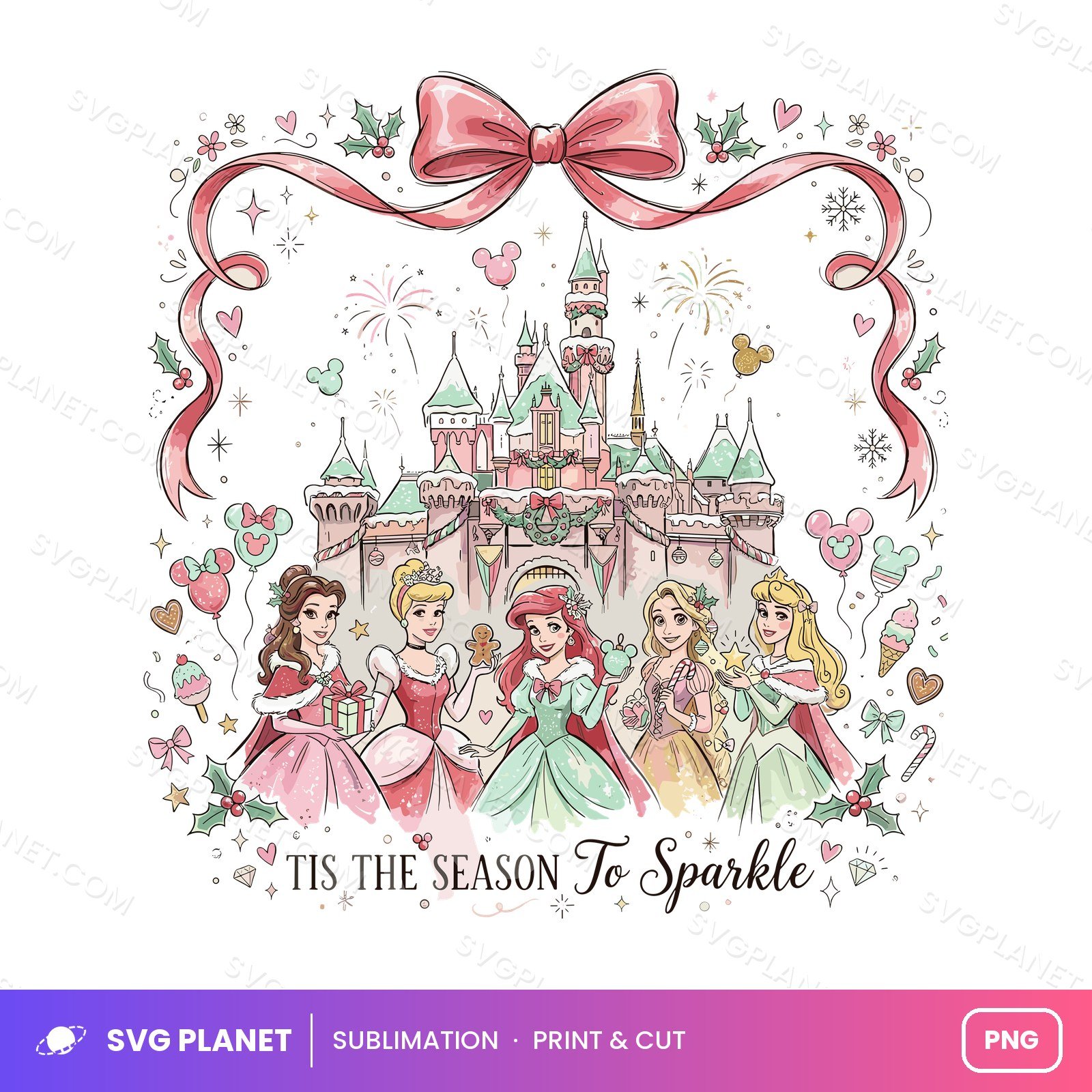 Disney Princess Christmas, Castle Christmas Clipart, Pink Holiday Magic Art PNG