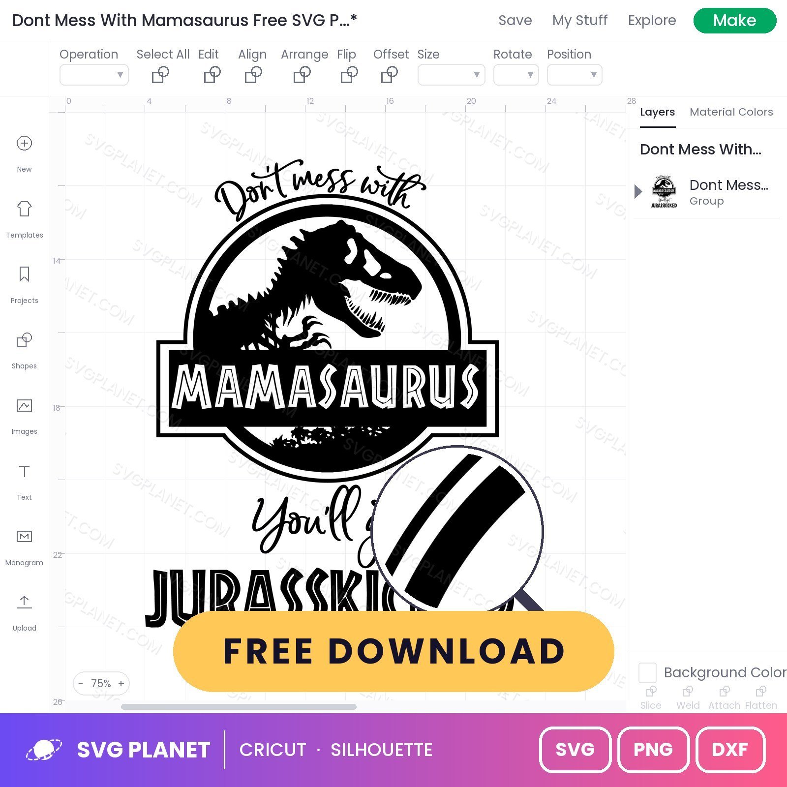 Dont Mess With Mamasaurus Free SVG PNG DXF - Image 3